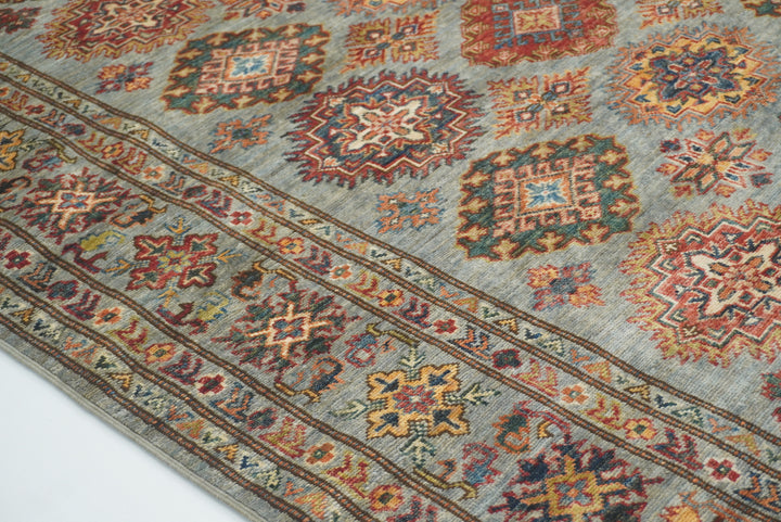 5x7 Gray Kazak Hand Knotted Afghan Geometric Rug - Yildiz Rugs