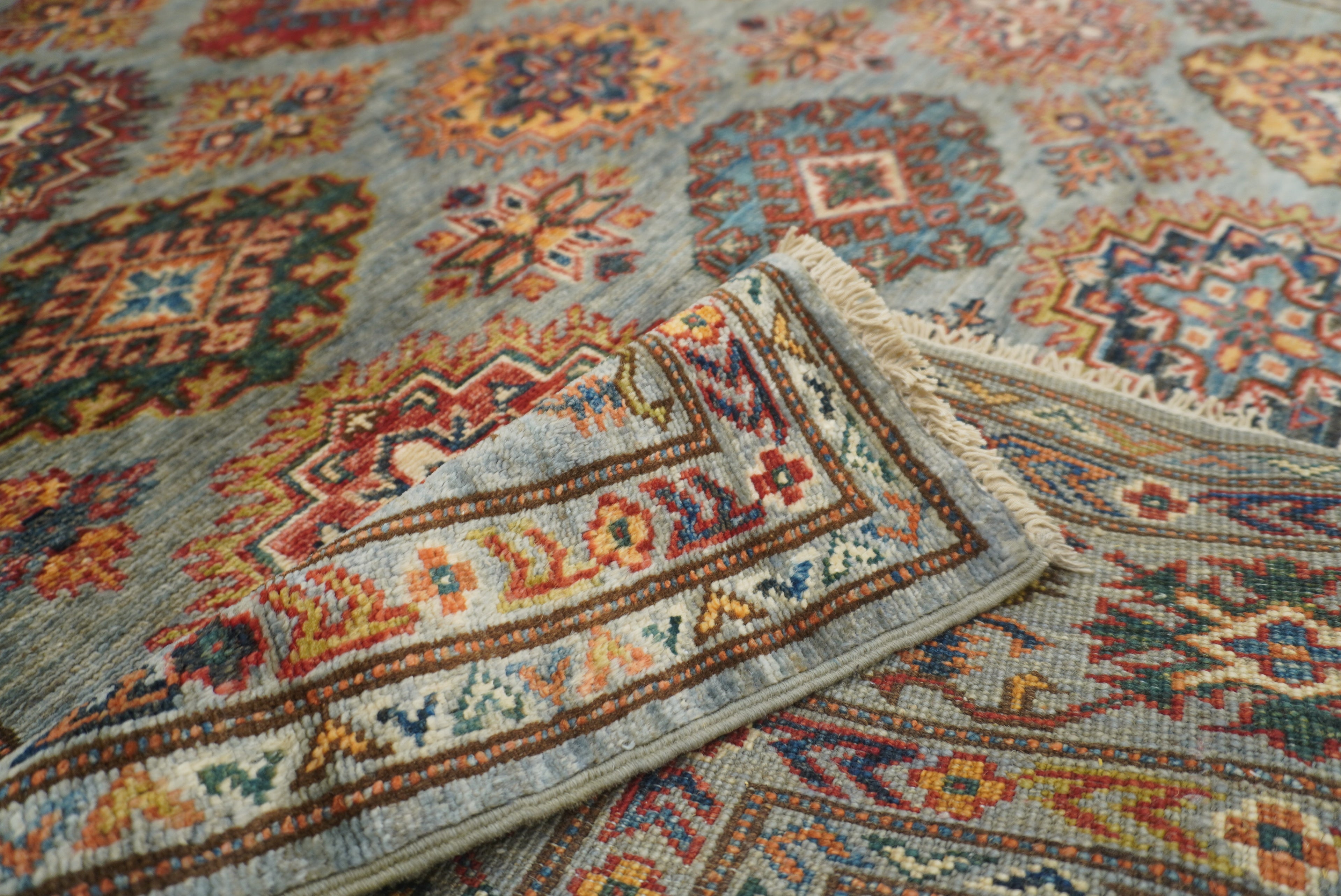 5x7 Gray Kazak Hand Knotted Afghan Geometric Rug - Yildiz Rugs