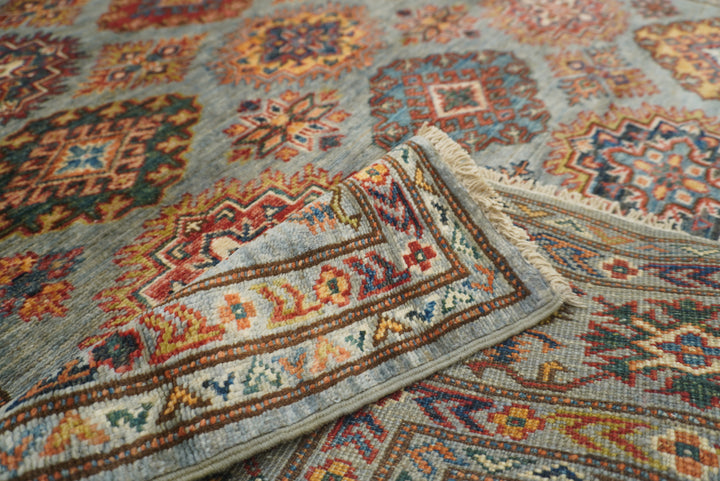 5x7 Gray Kazak Hand Knotted Afghan Geometric Rug - Yildiz Rugs