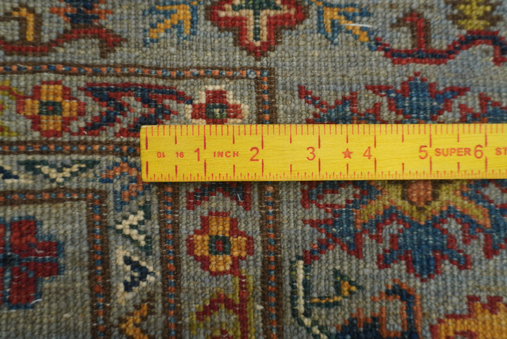 5x7 Gray Kazak Hand Knotted Afghan Geometric Rug - Yildiz Rugs