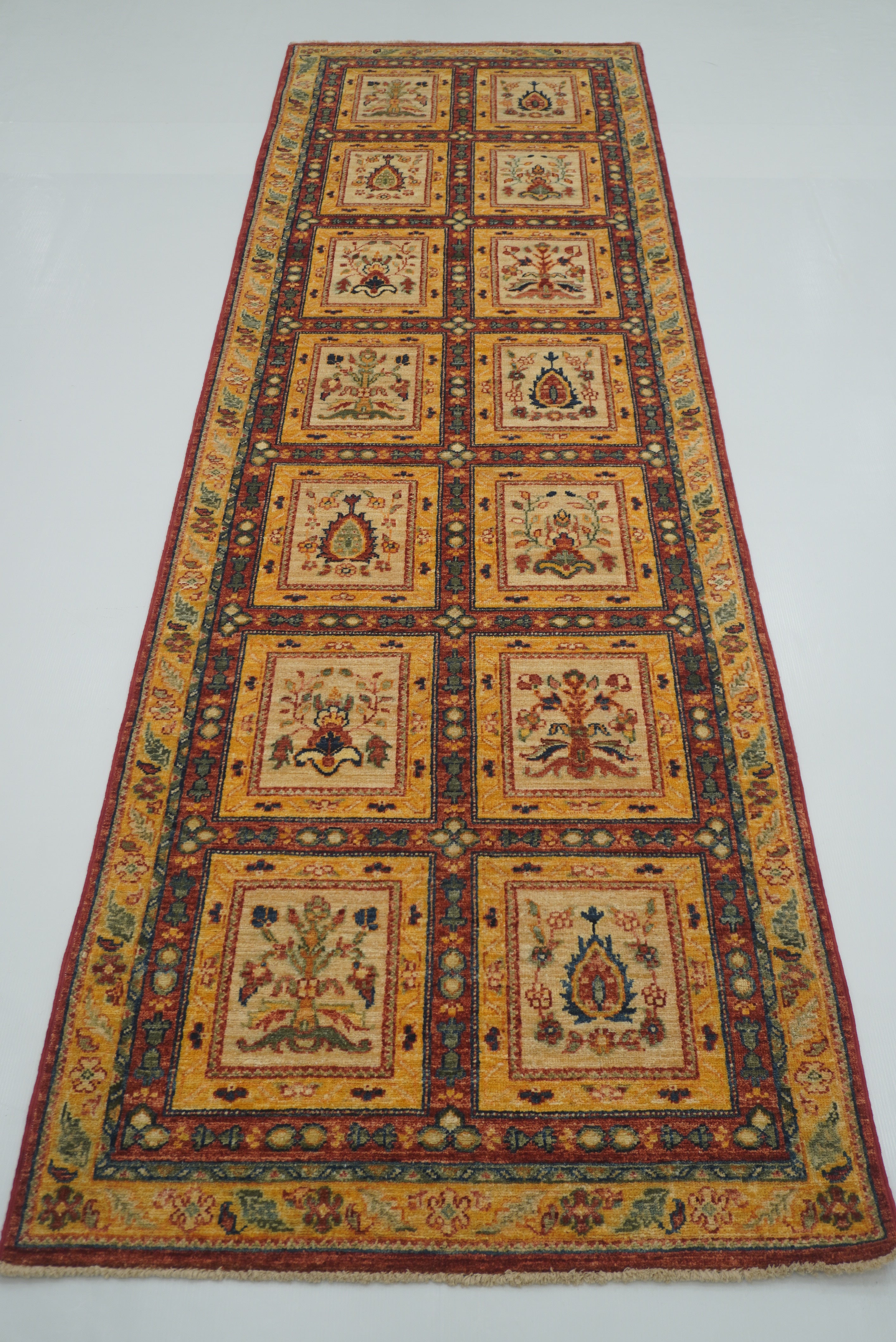3x10 ft Red Beige Vintage Afghan Hand knotted Runner Rug - Yildiz Rugs