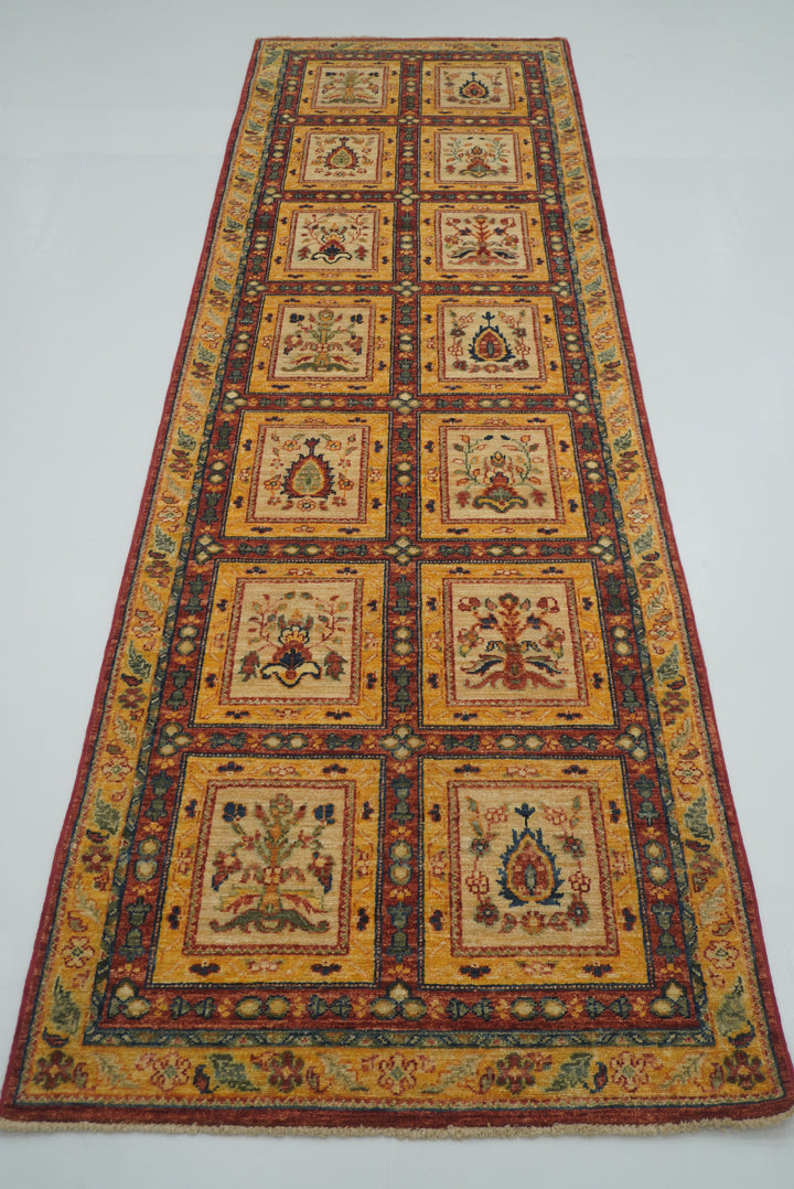 3x10 ft Red Beige Vintage Afghan Hand knotted Runner Rug - Yildiz Rugs