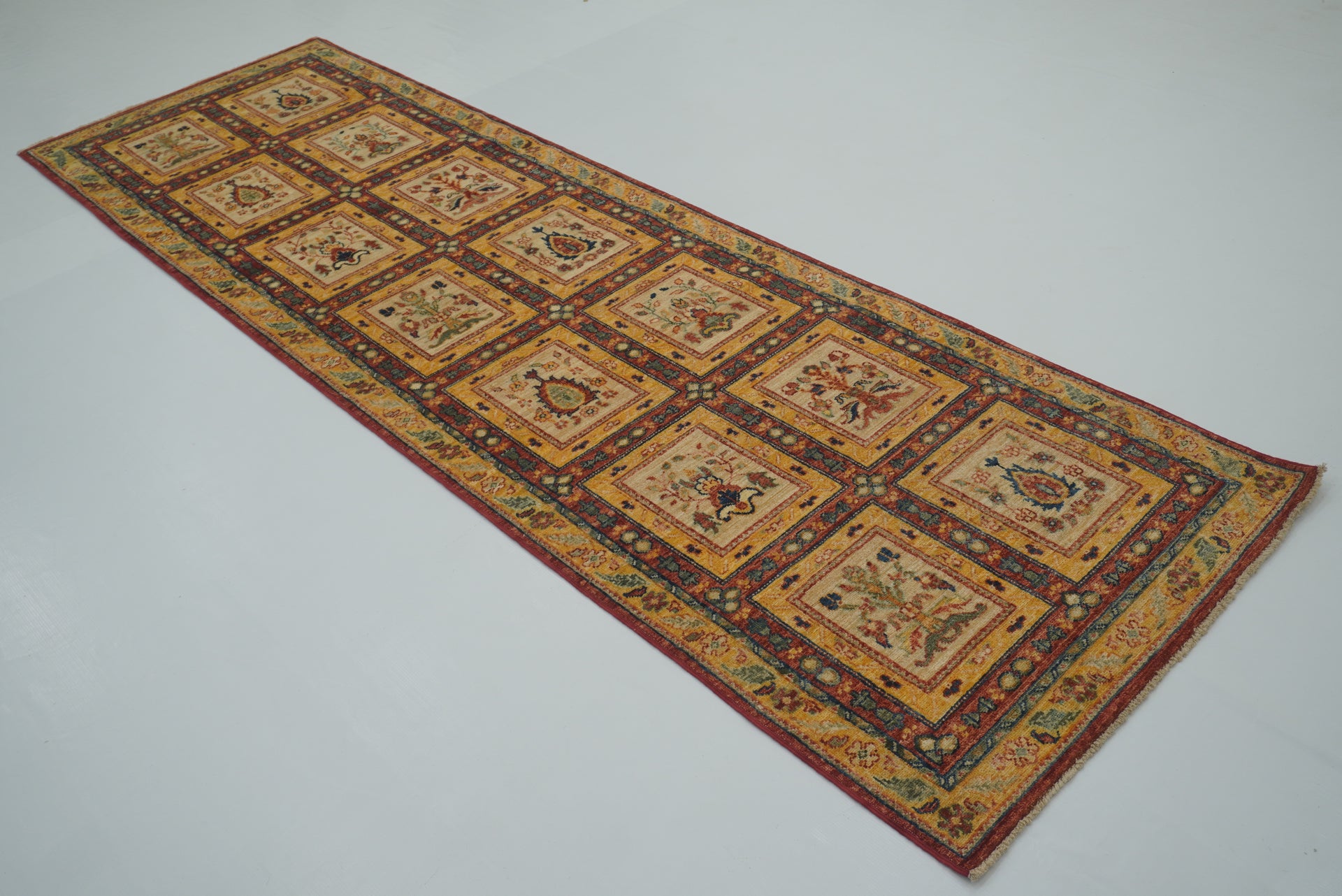 3x10 ft Red Beige Vintage Afghan Hand knotted Runner Rug - Yildiz Rugs