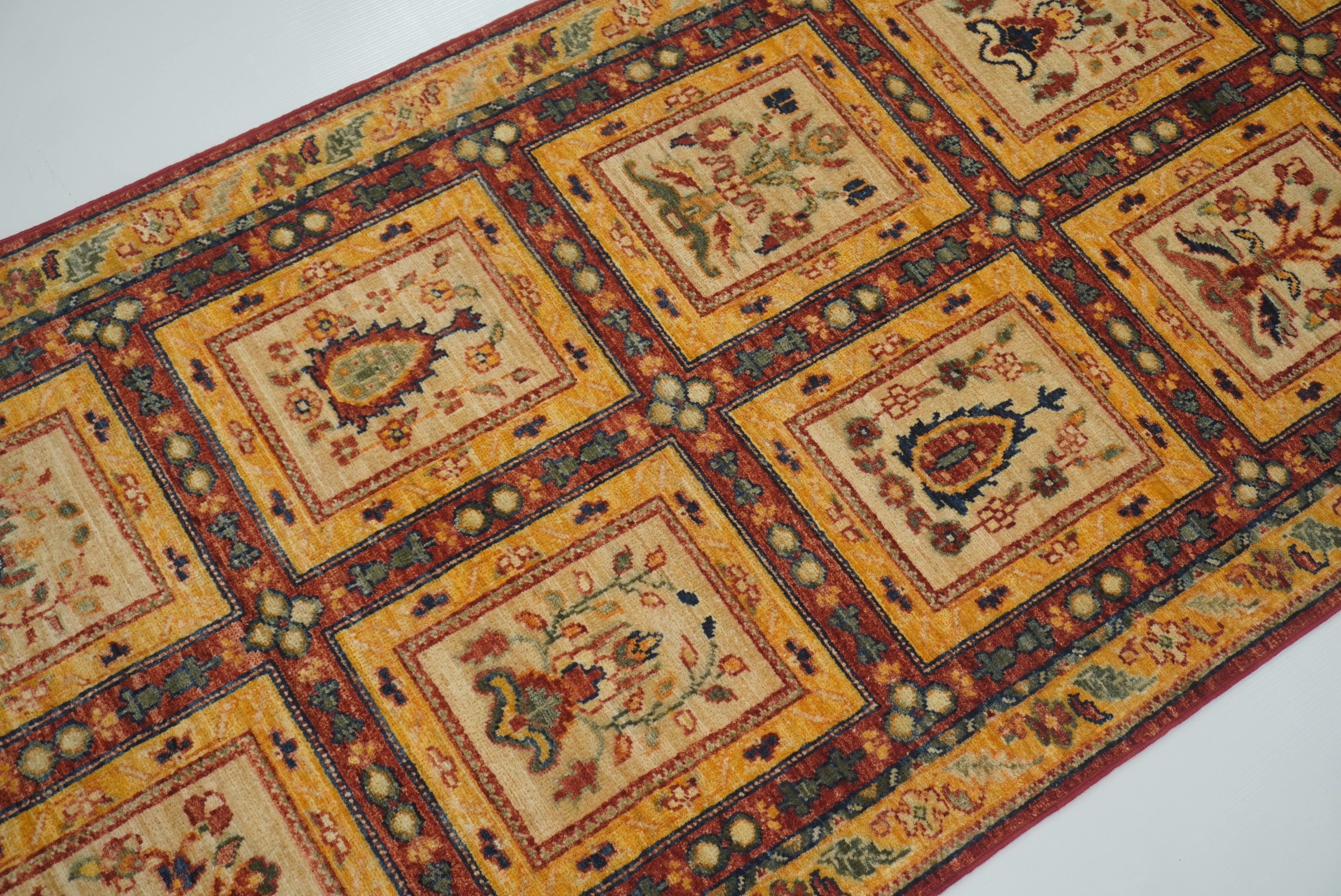 3x10 ft Red Beige Vintage Afghan Hand knotted Runner Rug - Yildiz Rugs
