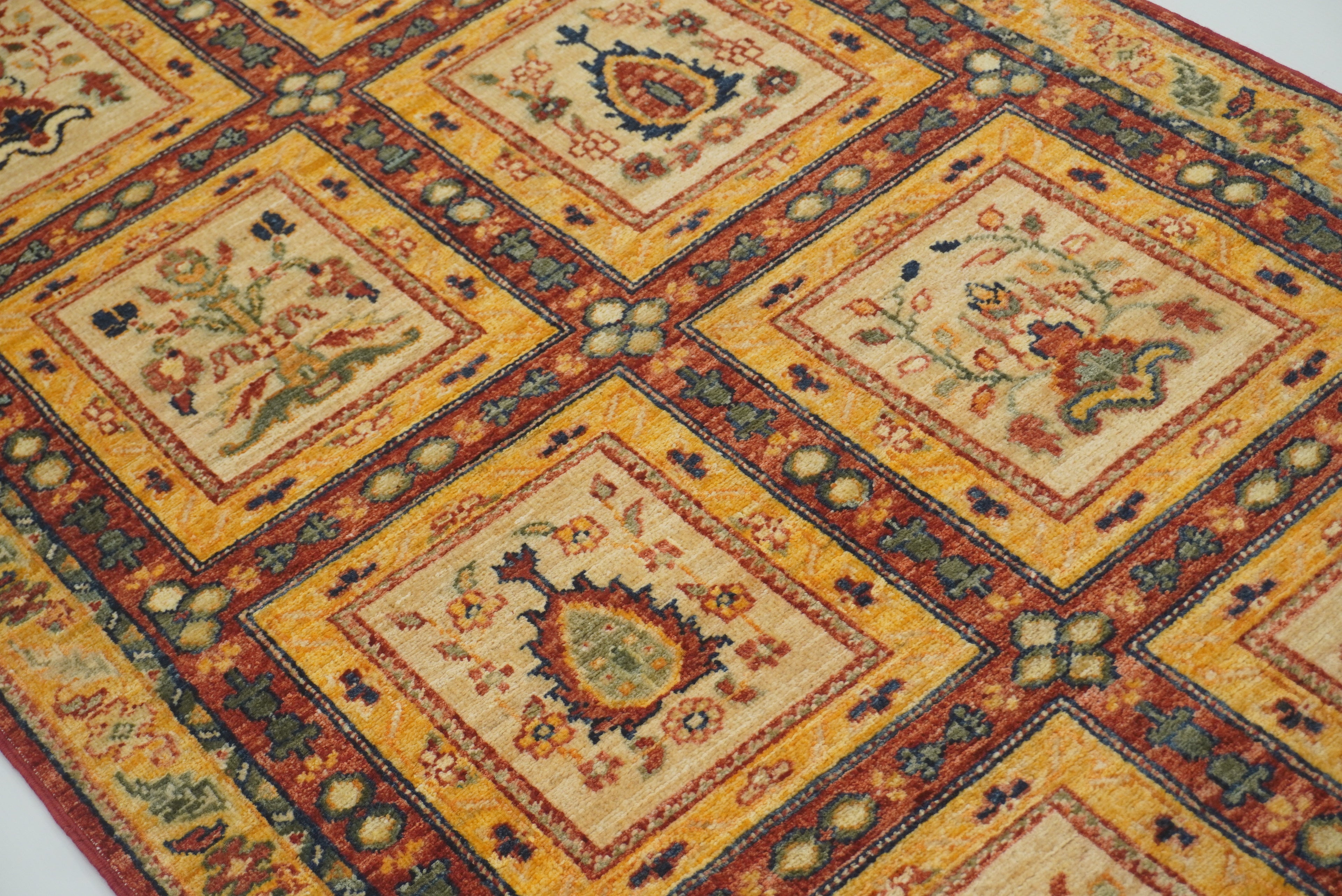 3x10 ft Red Beige Vintage Afghan Hand knotted Runner Rug - Yildiz Rugs