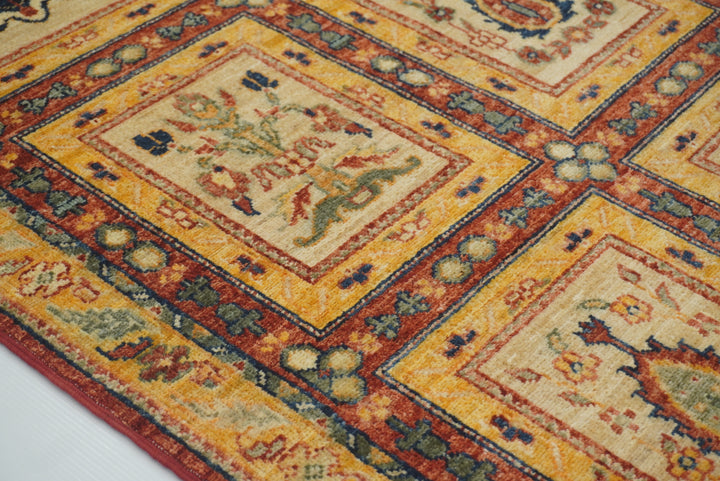 3x10 ft Red Beige Vintage Afghan Hand knotted Runner Rug - Yildiz Rugs