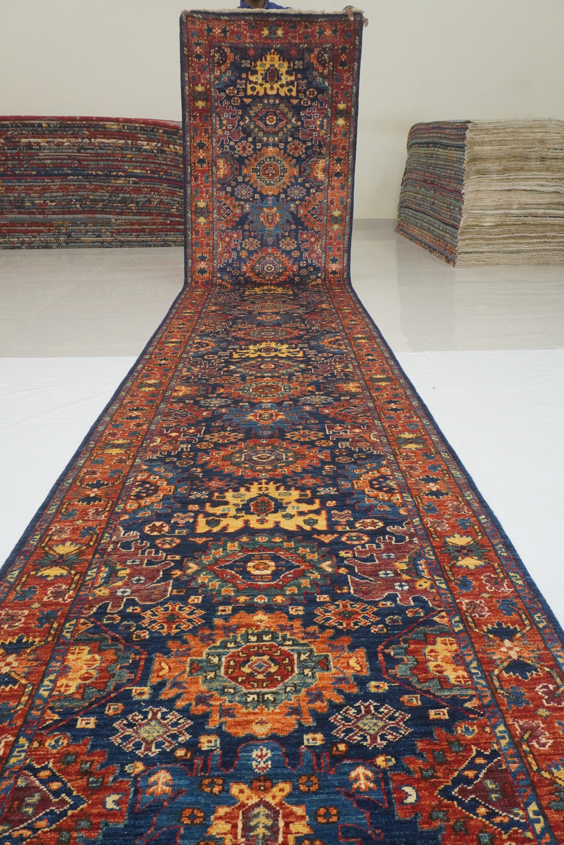 3 x 22 Ft Navy Blue Baluch Afghan Hand Knotted Extra Long Runner Rug