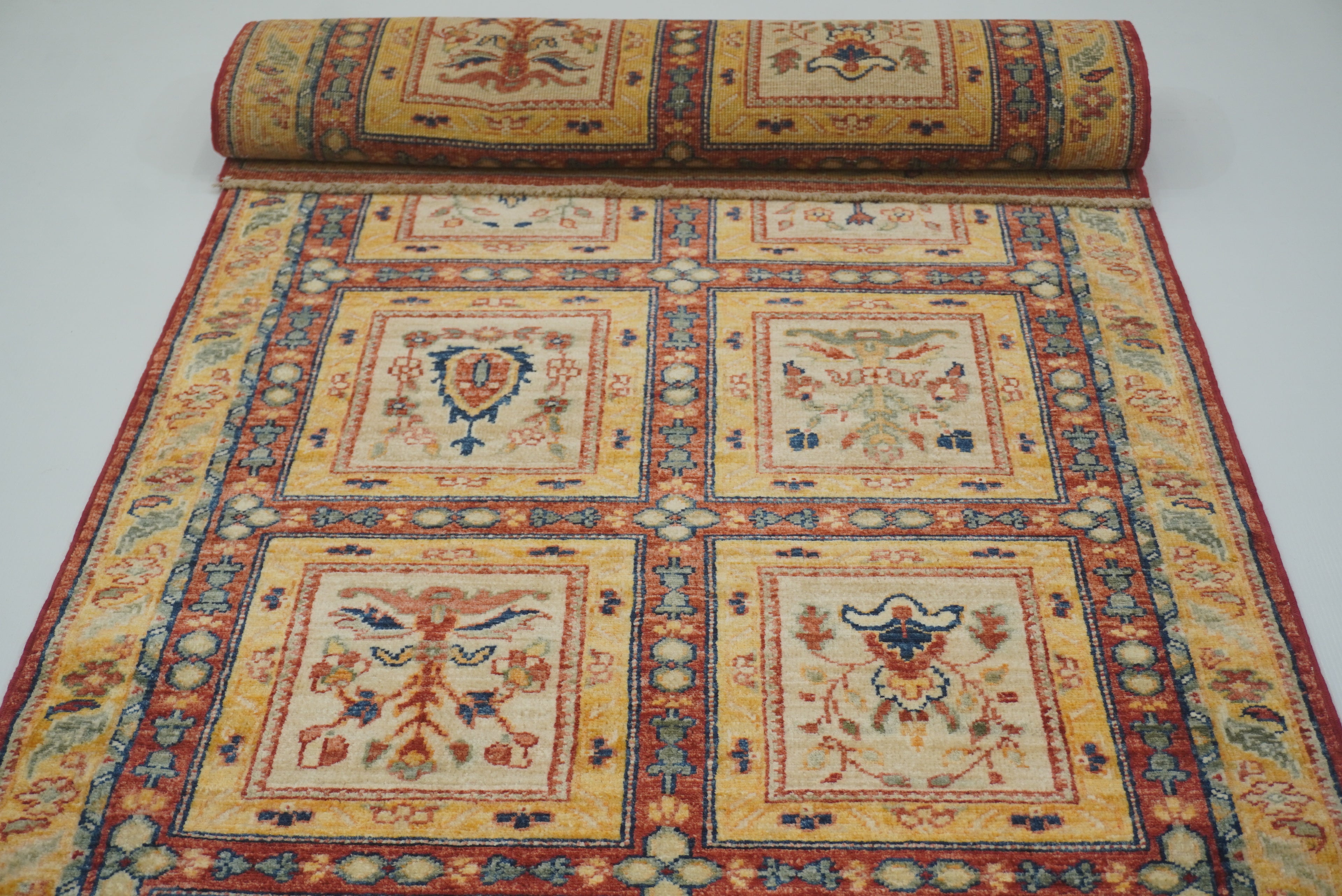 3x10 ft Red Beige Vintage Afghan Hand knotted Runner Rug - Yildiz Rugs