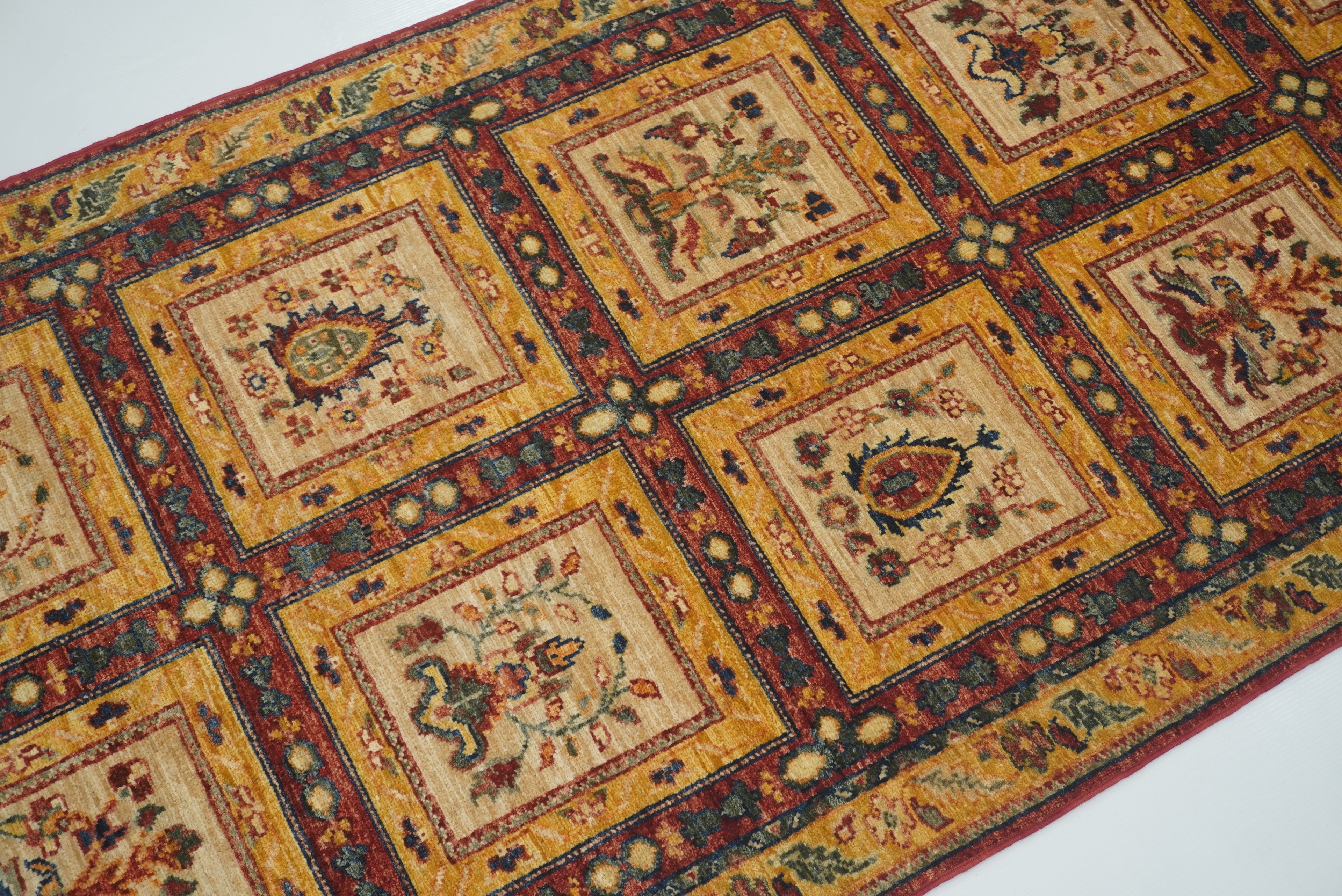 9 ft Beige Hand Knotted Afghan Wool Runner Rug - Yildiz Rugs