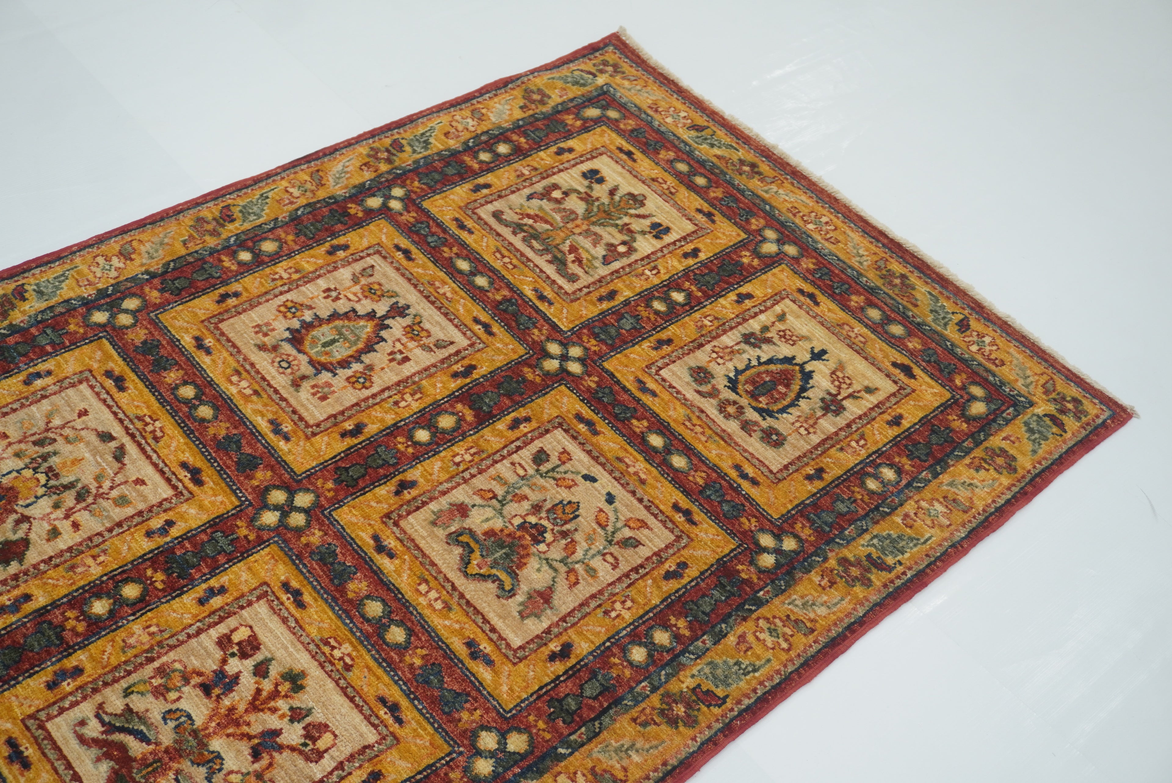 9 ft Beige Hand Knotted Afghan Wool Runner Rug - Yildiz Rugs