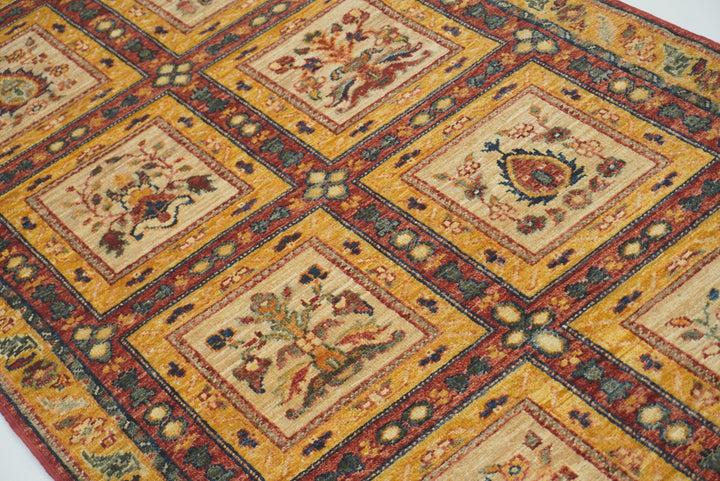 9 ft Beige Hand Knotted Afghan Wool Runner Rug - Yildiz Rugs