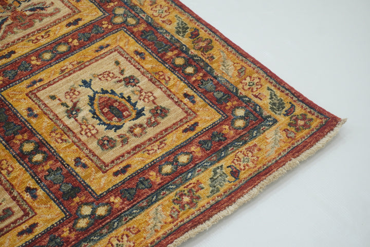 9 ft Beige Hand Knotted Afghan Wool Runner Rug - Yildiz Rugs