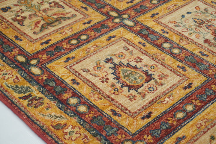 9 ft Beige Hand Knotted Afghan Wool Runner Rug - Yildiz Rugs