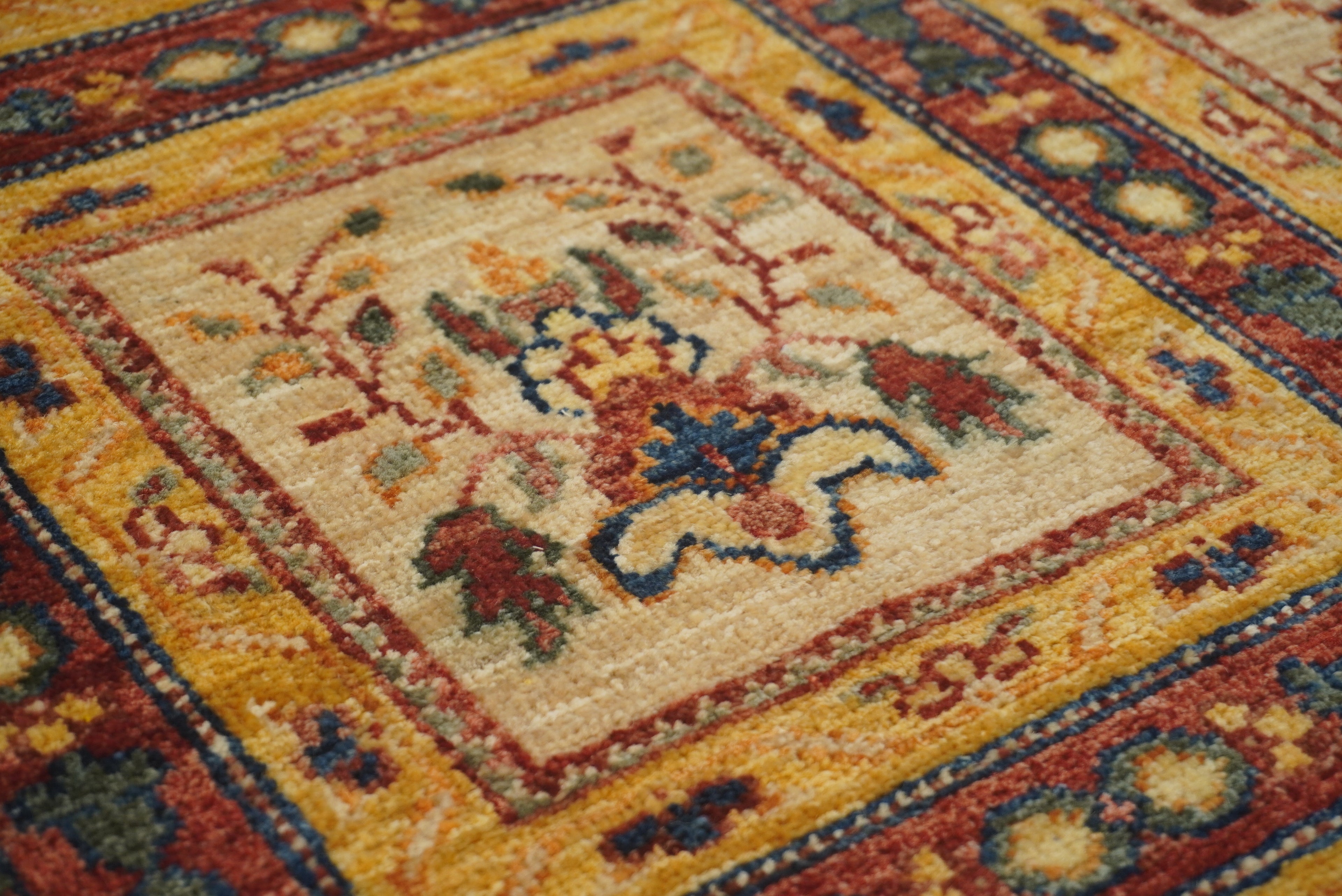 9 ft Beige Hand Knotted Afghan Wool Runner Rug - Yildiz Rugs