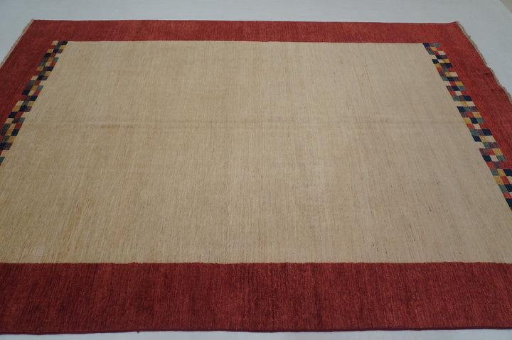 6x9 Beige Red Abstract Gabbeh Afghan Hand knotted Modern Abstract Rug - Yildiz Rugs