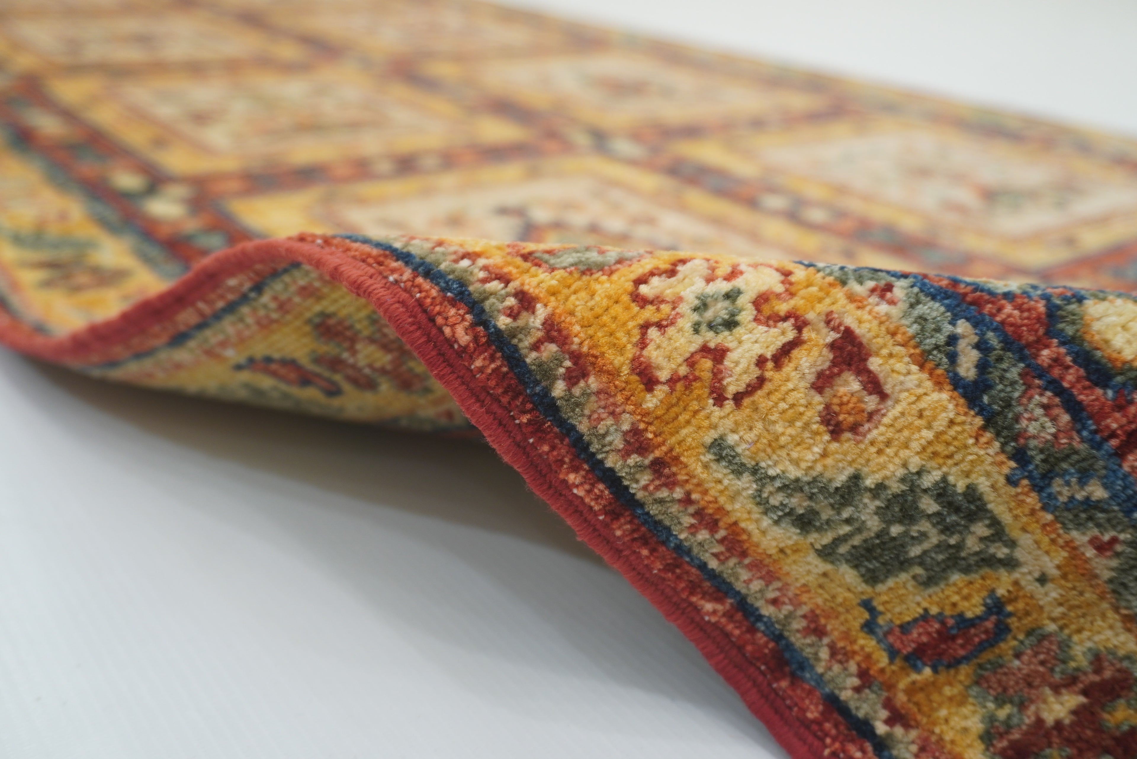 9 ft Beige Hand Knotted Afghan Wool Runner Rug - Yildiz Rugs