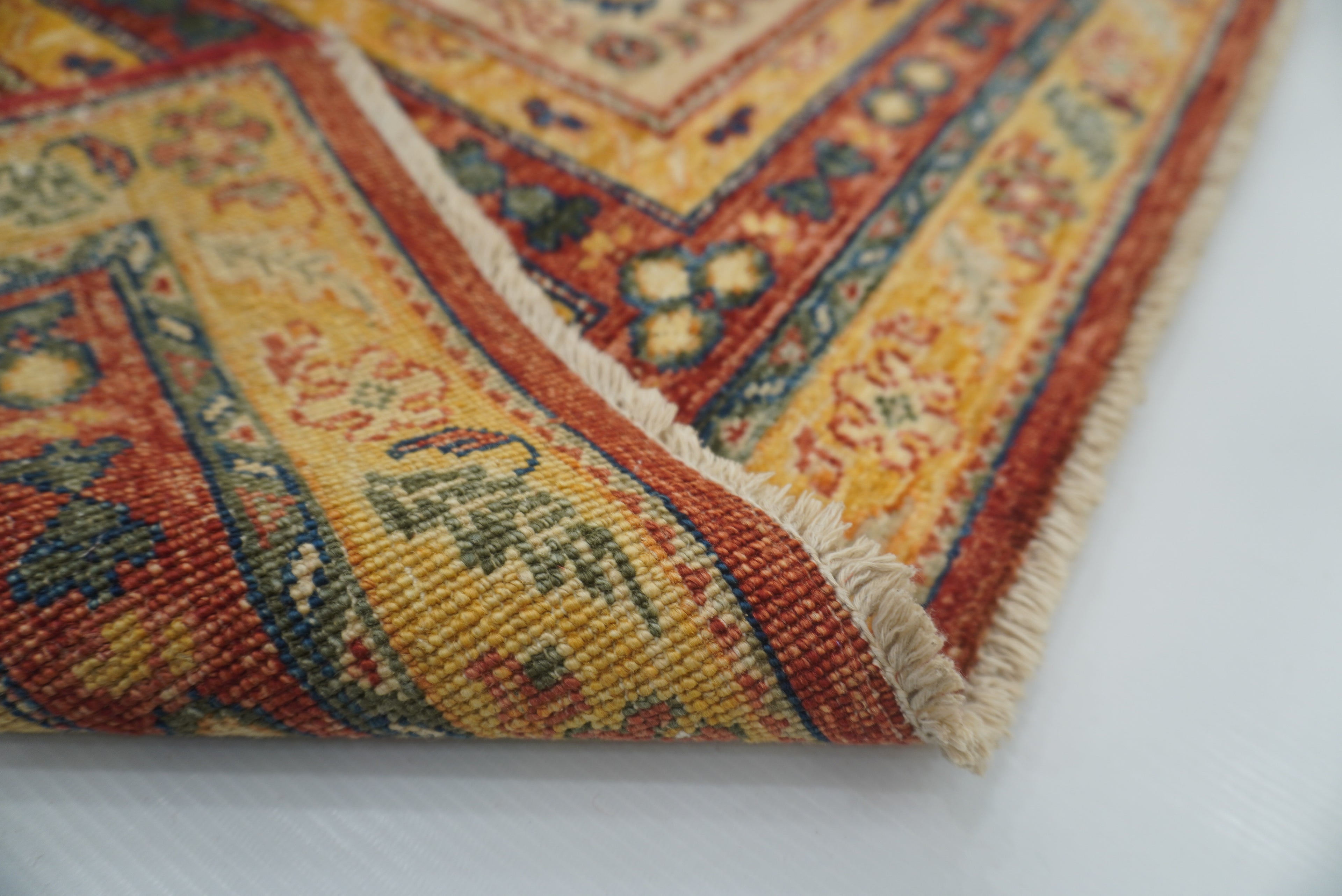 9 ft Beige Hand Knotted Afghan Wool Runner Rug - Yildiz Rugs