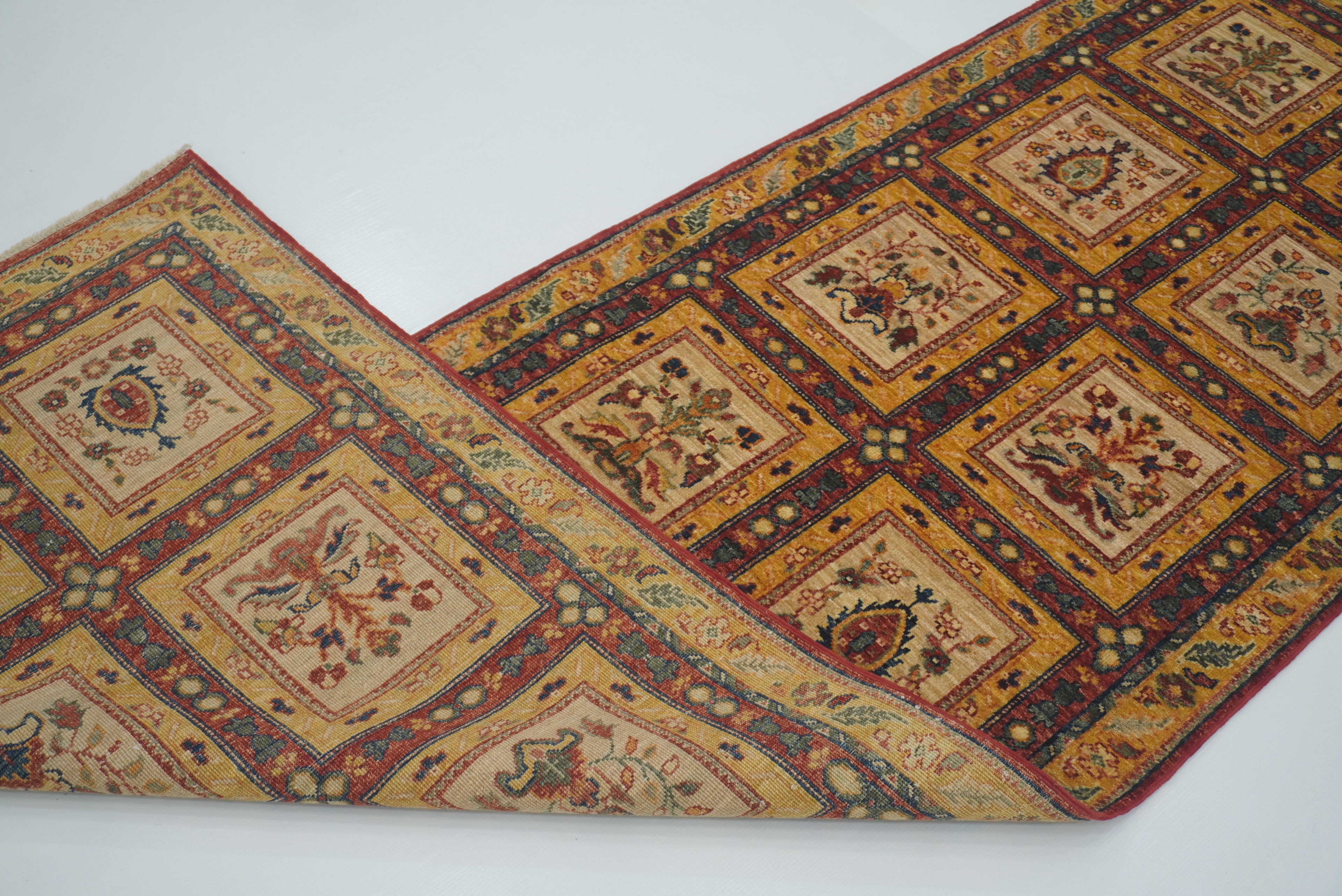 9 ft Beige Hand Knotted Afghan Wool Runner Rug - Yildiz Rugs
