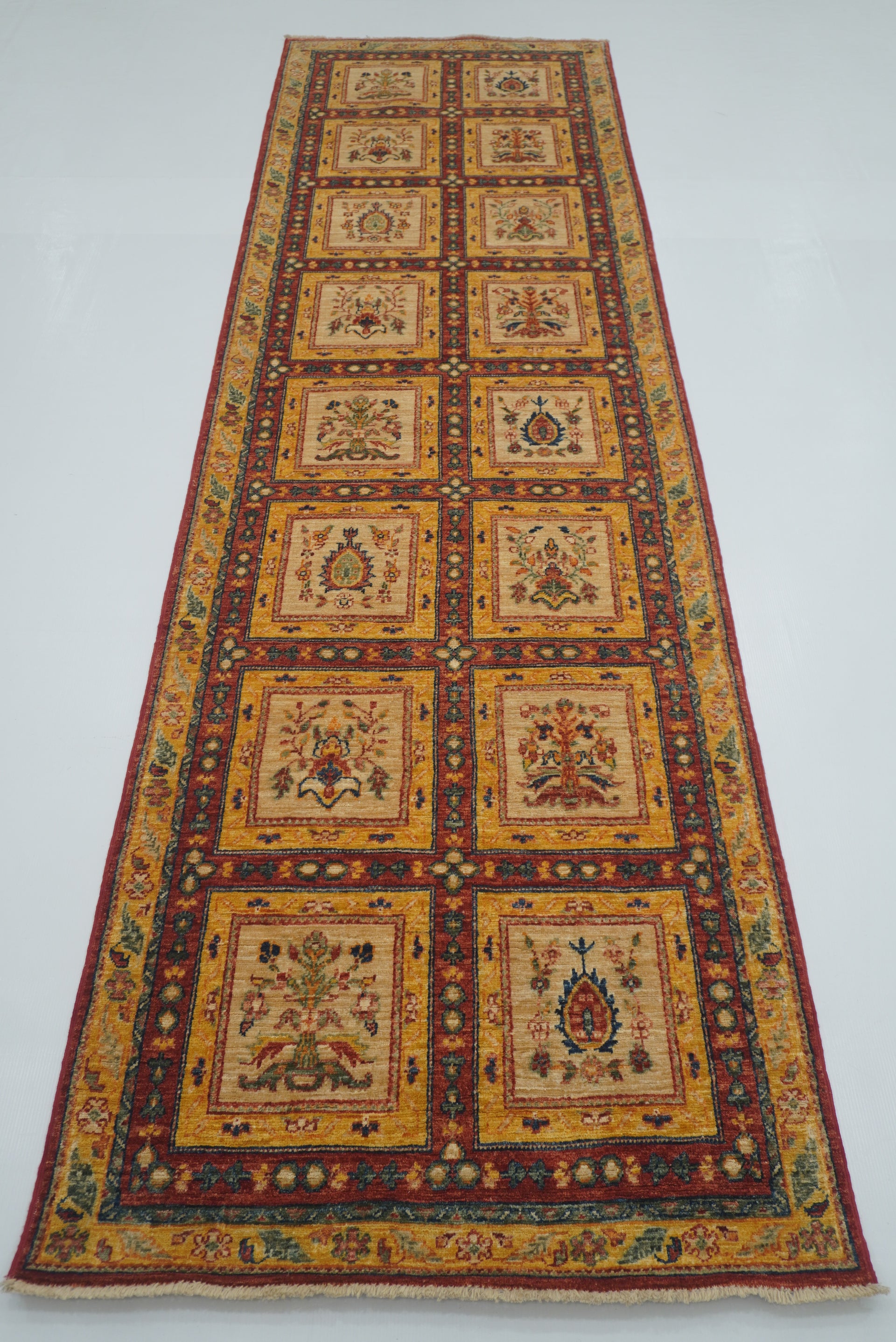 3x10 ft Beige Vintage Afghan Hand knotted Runner Rug - Yildiz Rugs