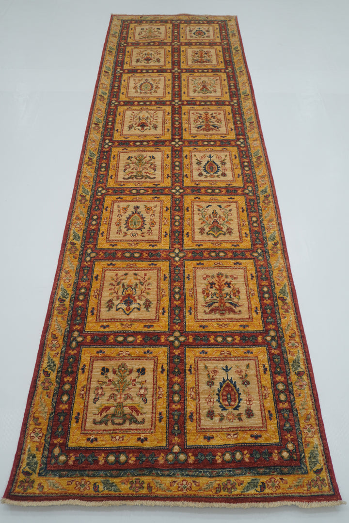 3x10 ft Beige Vintage Afghan Hand knotted Runner Rug - Yildiz Rugs