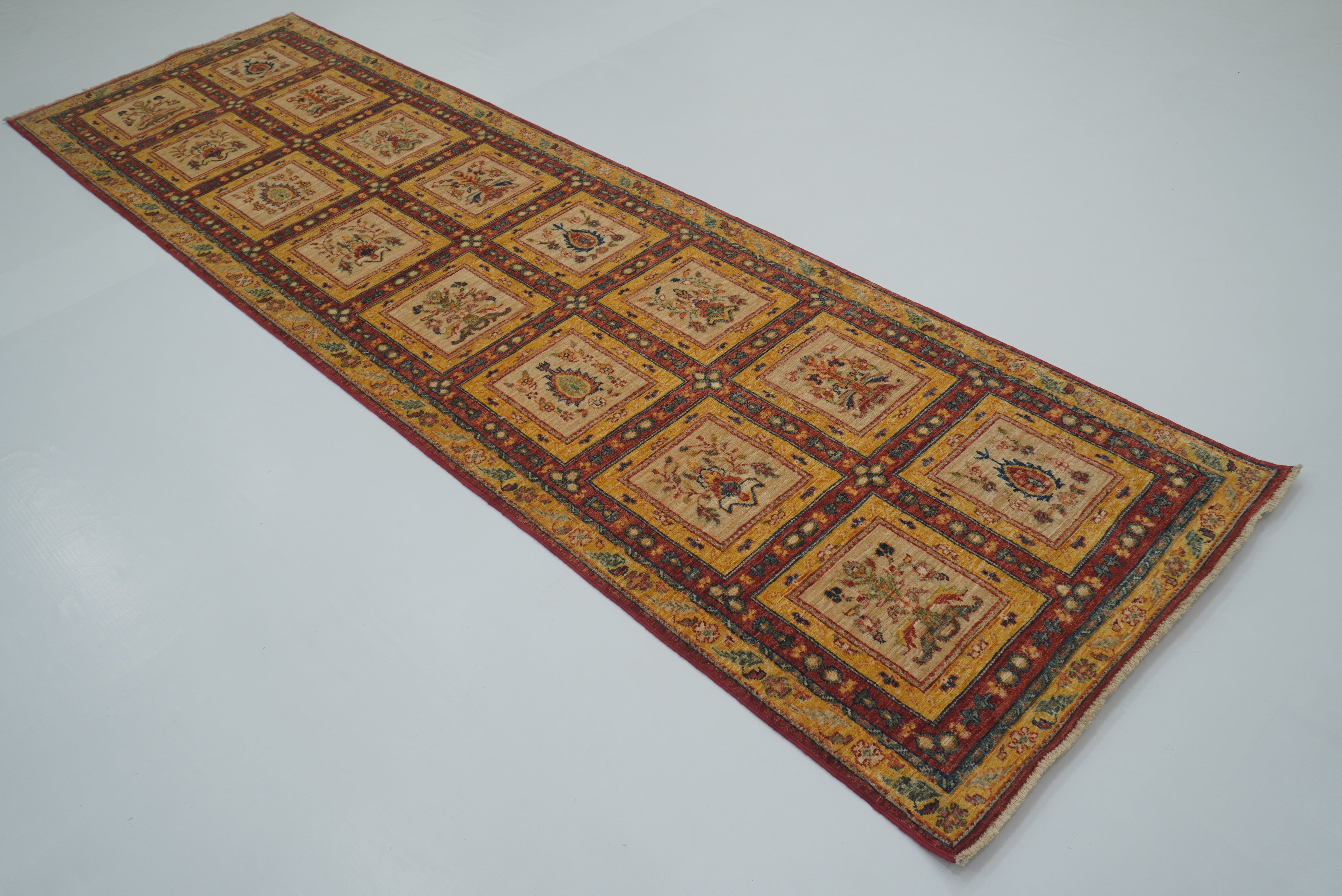 3x10 ft Beige Vintage Afghan Hand knotted Runner Rug - Yildiz Rugs