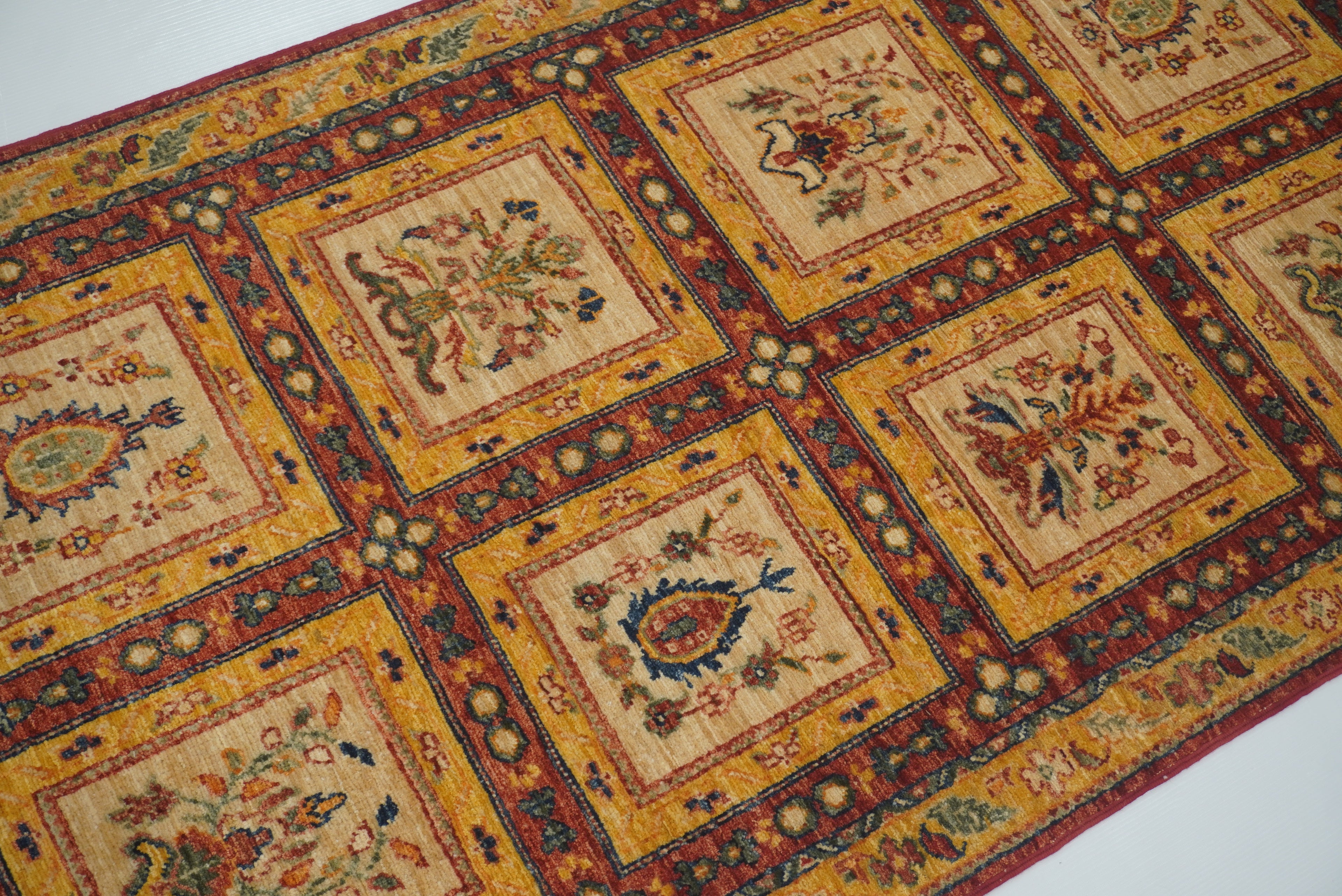 3x10 ft Beige Vintage Afghan Hand knotted Runner Rug - Yildiz Rugs