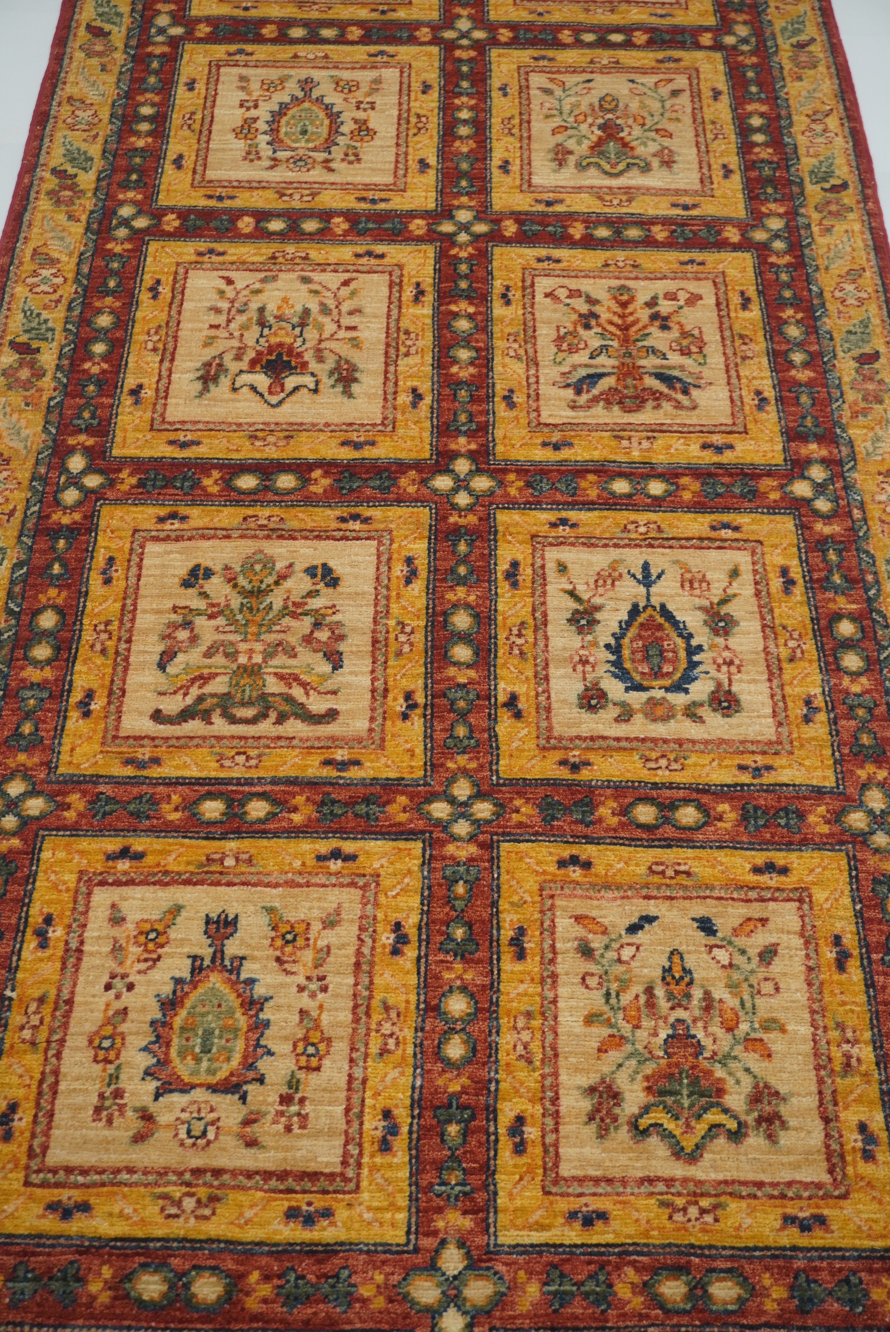 3x10 ft Beige Vintage Afghan Hand knotted Runner Rug - Yildiz Rugs