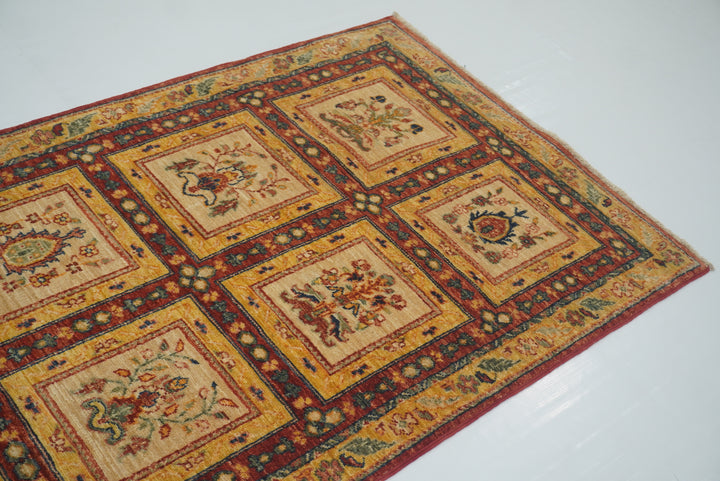 3x10 ft Beige Vintage Afghan Hand knotted Runner Rug - Yildiz Rugs
