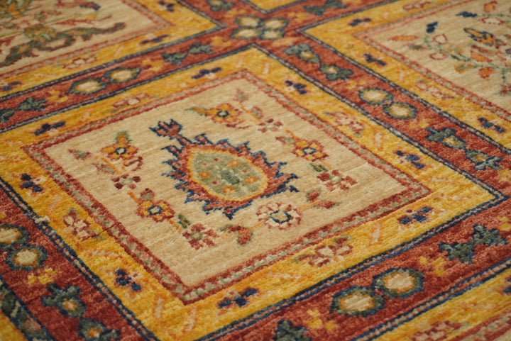 3x10 ft Beige Vintage Afghan Hand knotted Runner Rug - Yildiz Rugs