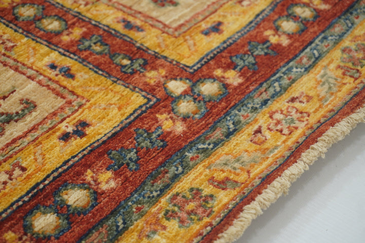 3x10 ft Beige Vintage Afghan Hand knotted Runner Rug - Yildiz Rugs