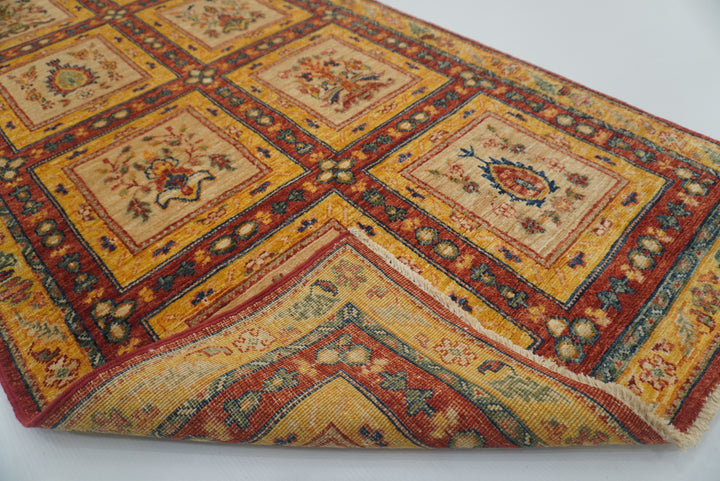 3x10 ft Beige Vintage Afghan Hand knotted Runner Rug - Yildiz Rugs