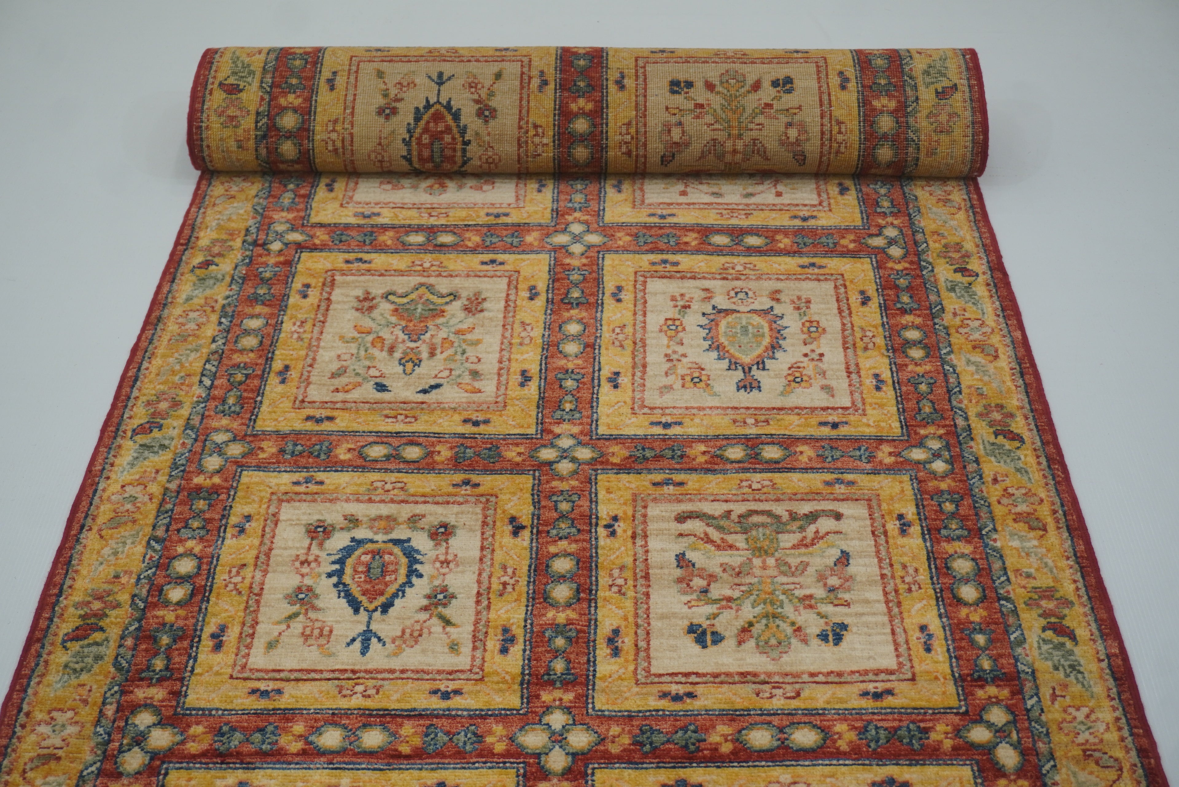 3x10 ft Beige Vintage Afghan Hand knotted Runner Rug - Yildiz Rugs