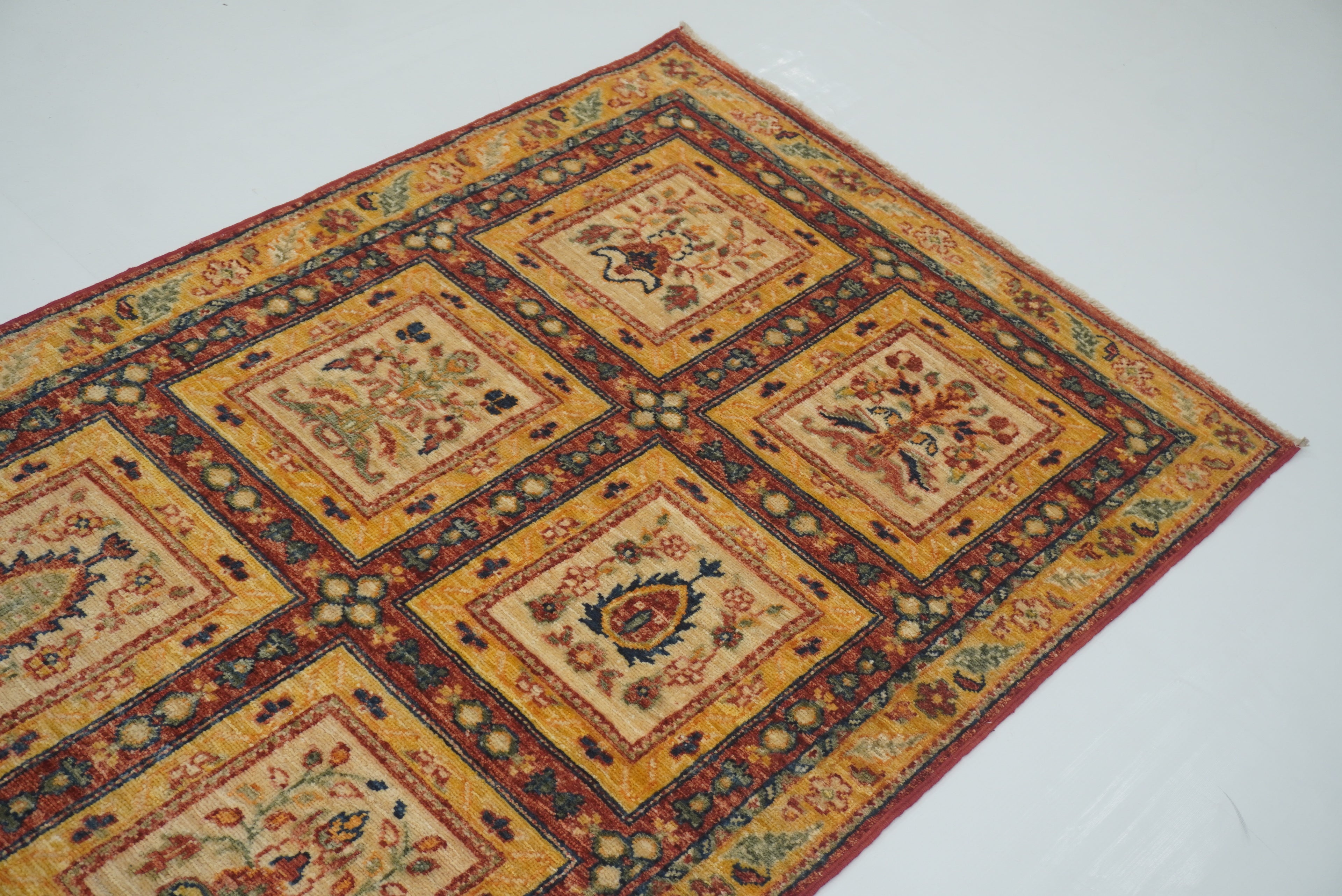 10 ft Beige Hand Knotted Afghan Wool Runner Rug - Yildiz Rugs