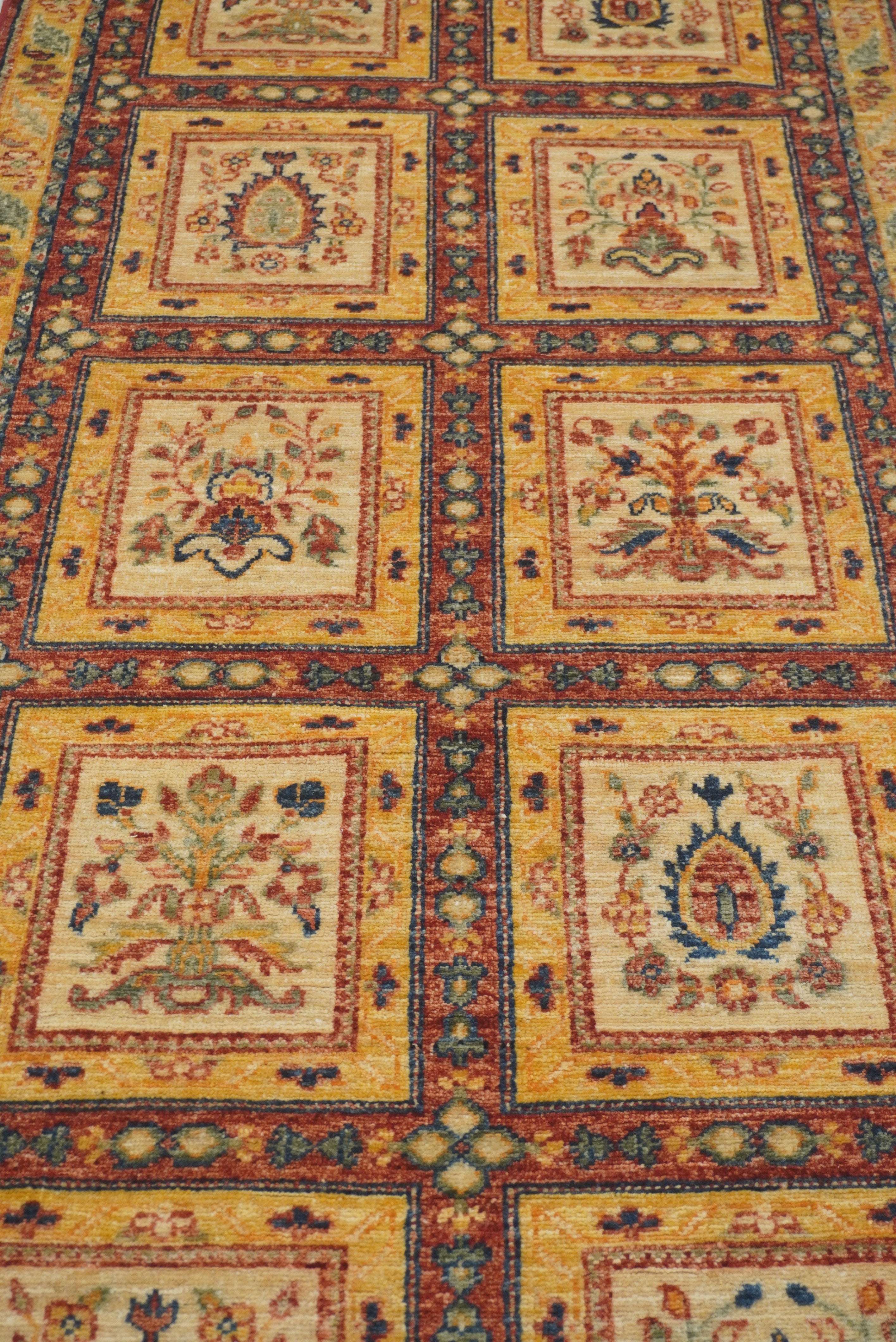10 ft Beige Hand Knotted Afghan Wool Runner Rug - Yildiz Rugs