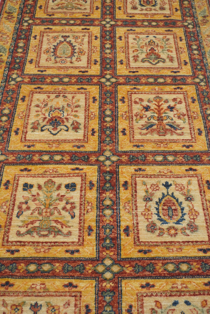 10 ft Beige Hand Knotted Afghan Wool Runner Rug - Yildiz Rugs