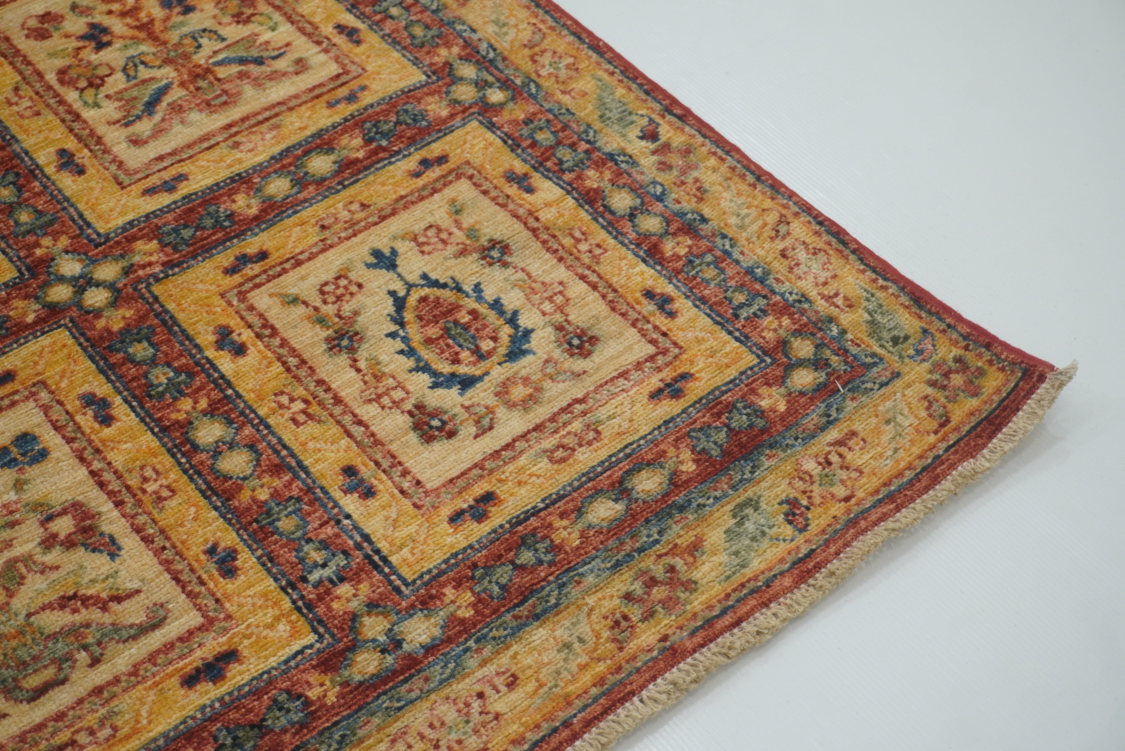 10 ft Beige Hand Knotted Afghan Wool Runner Rug - Yildiz Rugs