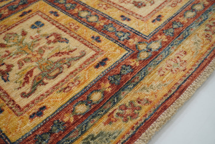10 ft Beige Hand Knotted Afghan Wool Runner Rug - Yildiz Rugs