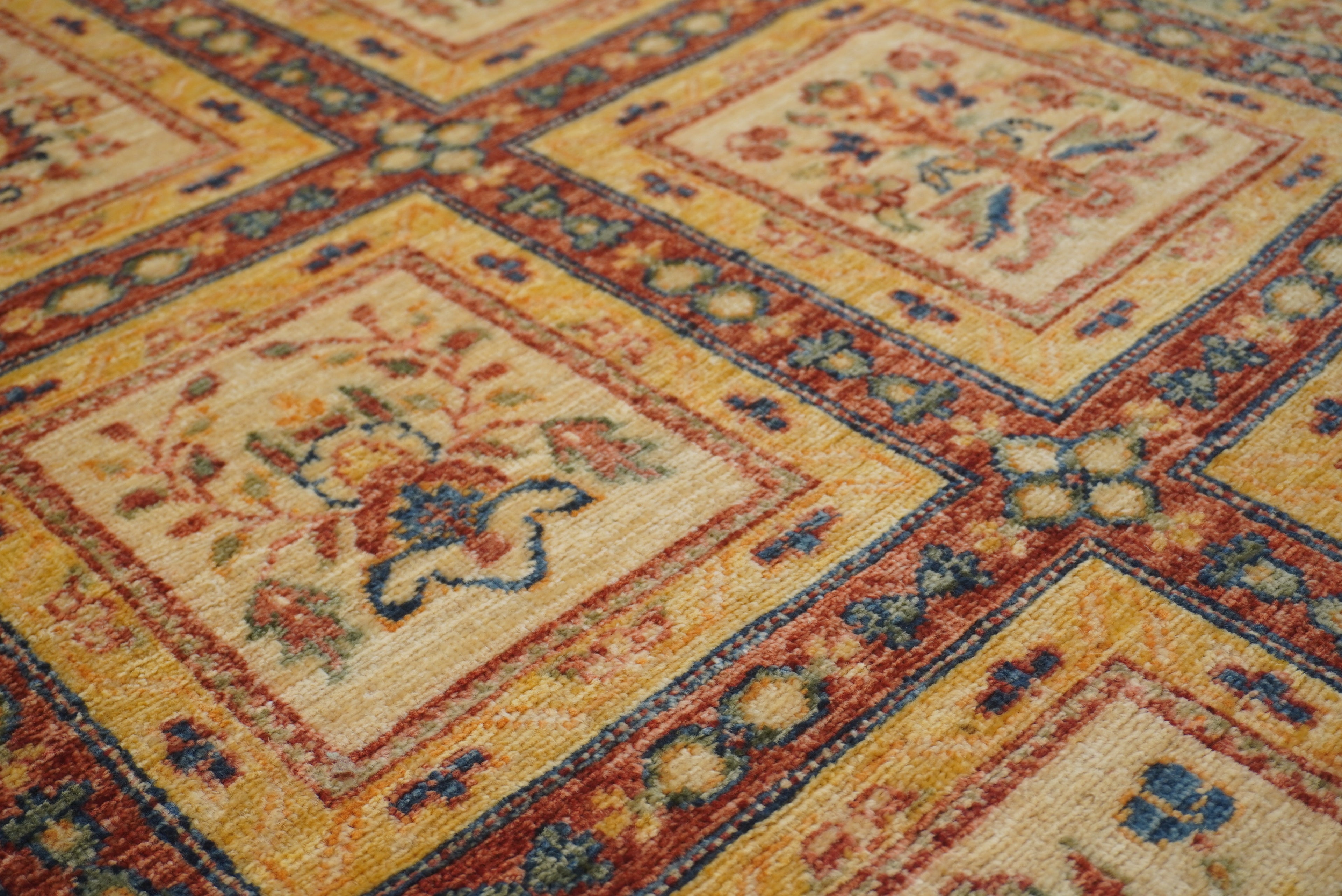 10 ft Beige Hand Knotted Afghan Wool Runner Rug - Yildiz Rugs