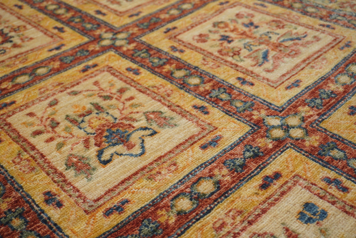 10 ft Beige Hand Knotted Afghan Wool Runner Rug - Yildiz Rugs