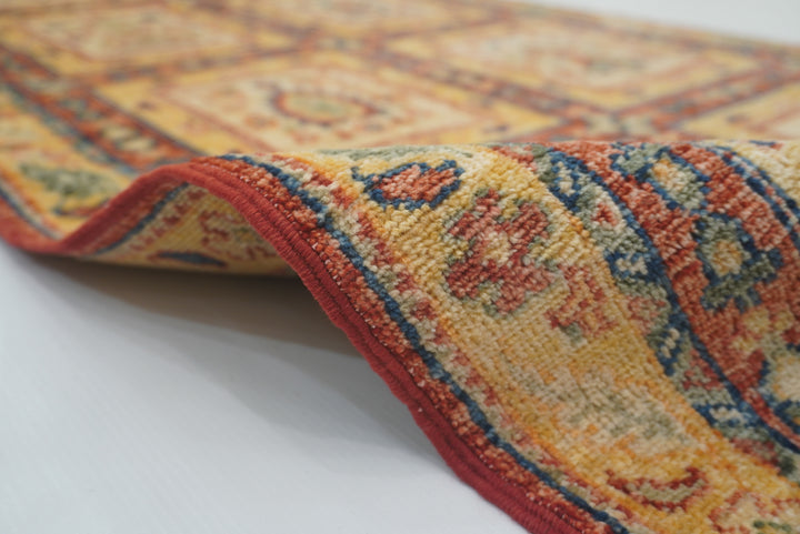 10 ft Beige Hand Knotted Afghan Wool Runner Rug - Yildiz Rugs