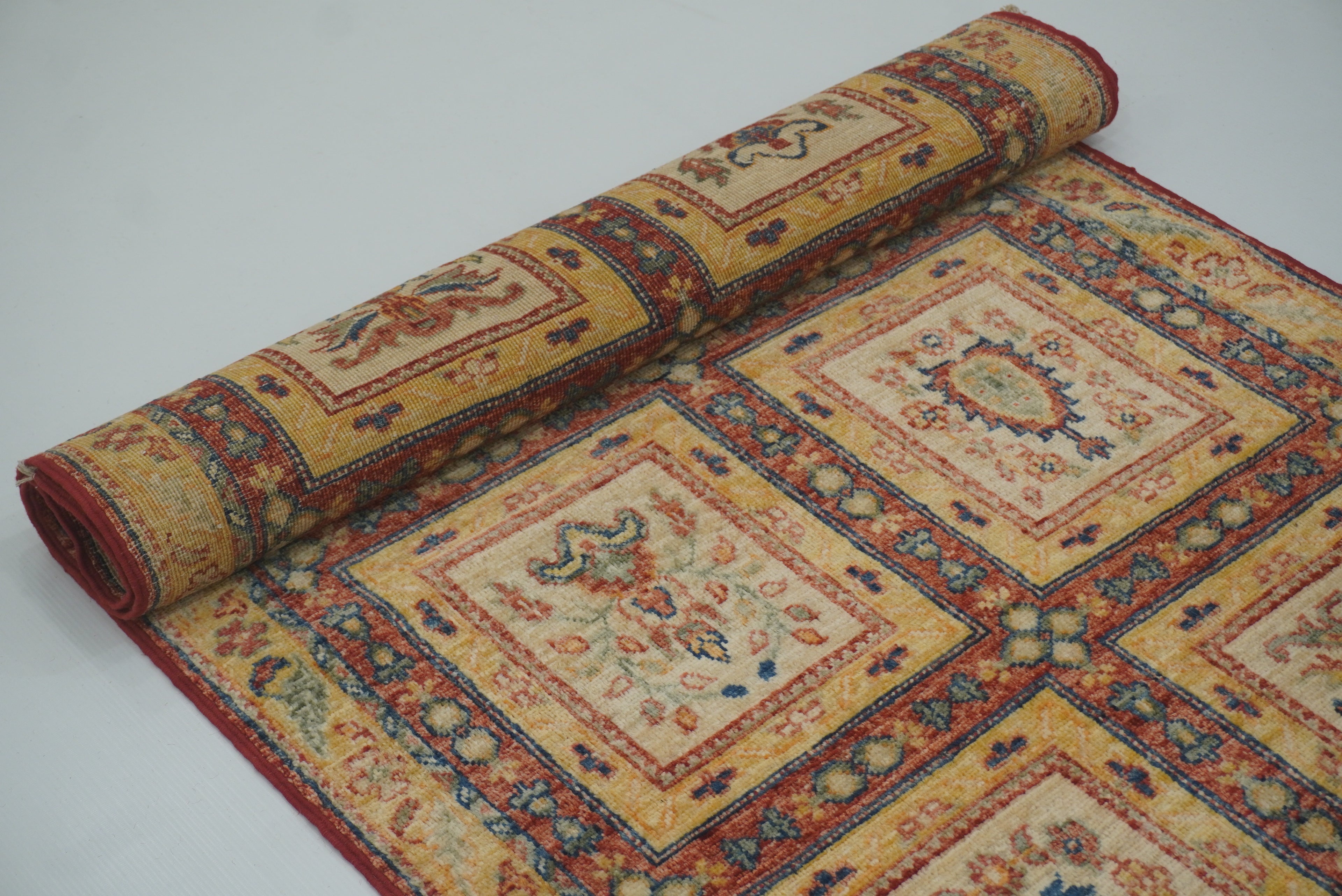 10 ft Beige Hand Knotted Afghan Wool Runner Rug - Yildiz Rugs