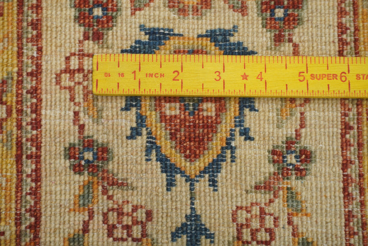 10 ft Beige Hand Knotted Afghan Wool Runner Rug - Yildiz Rugs
