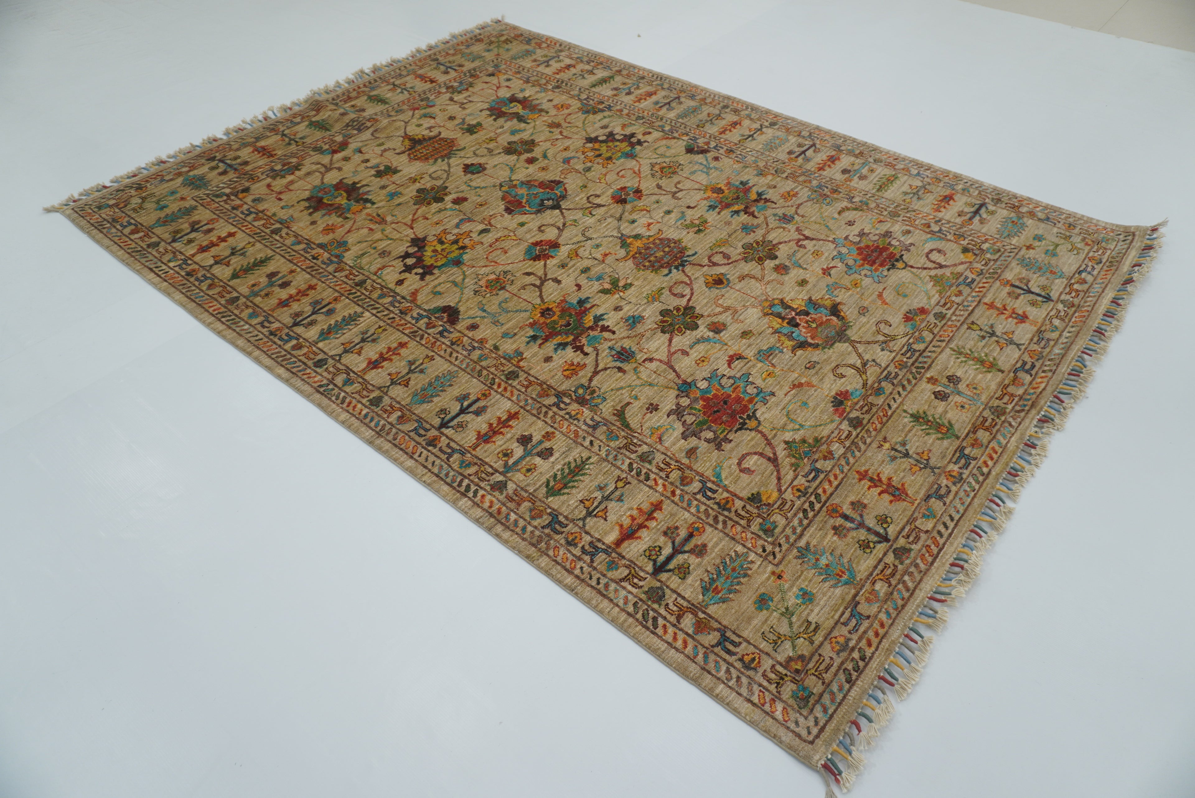 6x8 Beige Waziri Afghan Hand Knotted Oriental Rug - Yildiz Rugs