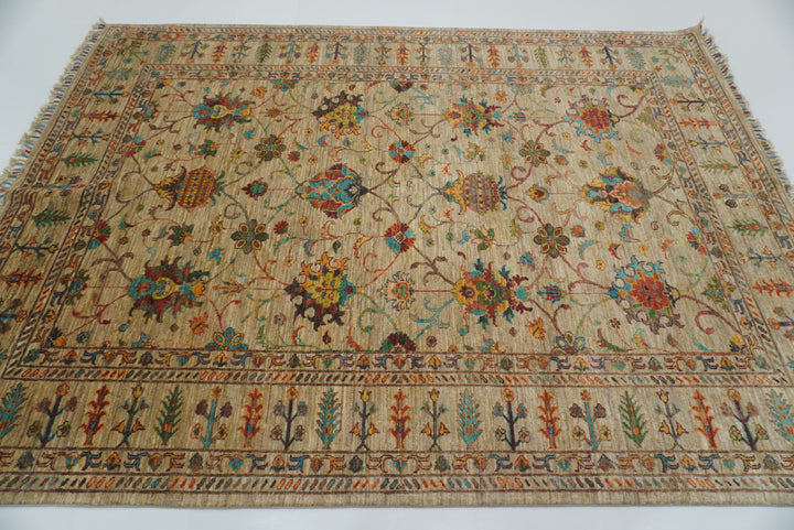 6x8 Beige Waziri Afghan Hand Knotted Oriental Rug - Yildiz Rugs