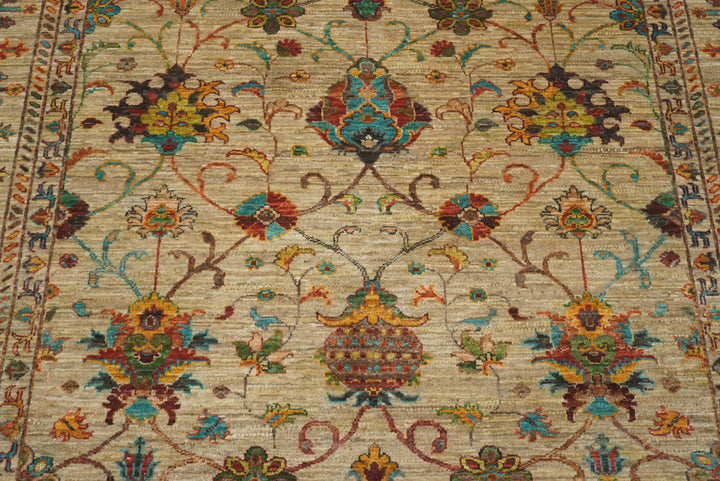 6x8 Beige Waziri Afghan Hand Knotted Oriental Rug - Yildiz Rugs