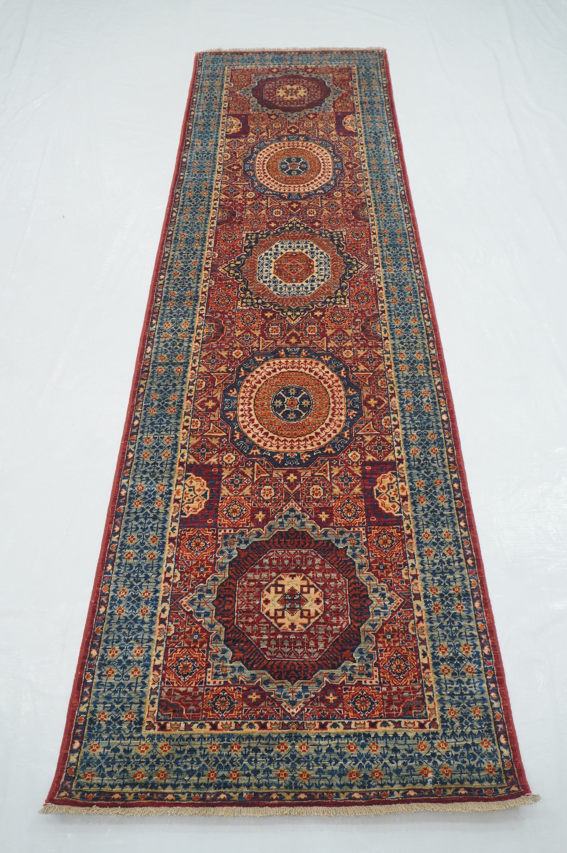 3 x 9 ft Rusty Red Mamluk Hand knotted Turkish Runner Rug - Yildiz Rugs