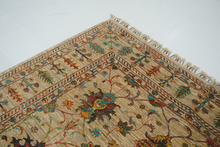 6x8 Beige Waziri Afghan Hand Knotted Oriental Rug - Yildiz Rugs