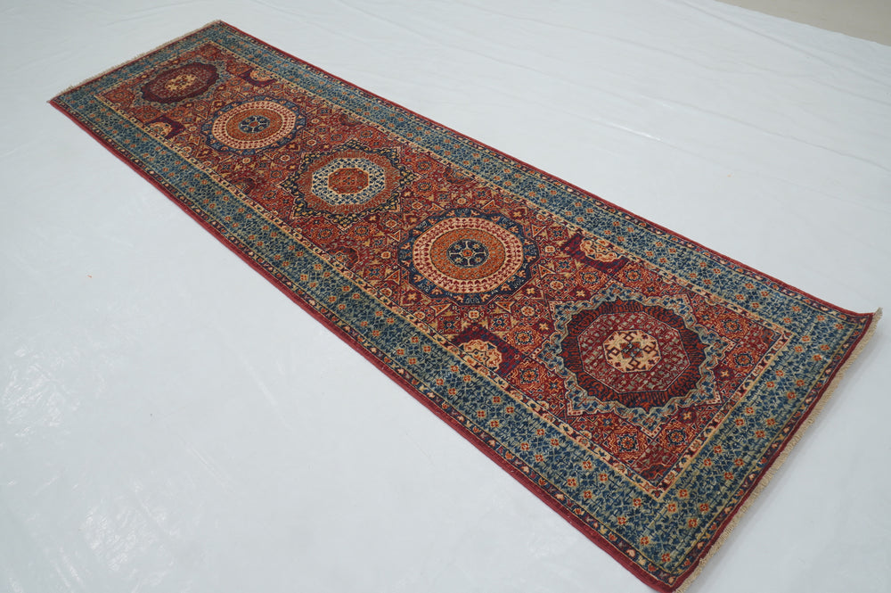 3 x 9 ft Rusty Red Mamluk Hand knotted Turkish Runner Rug - Yildiz Rugs