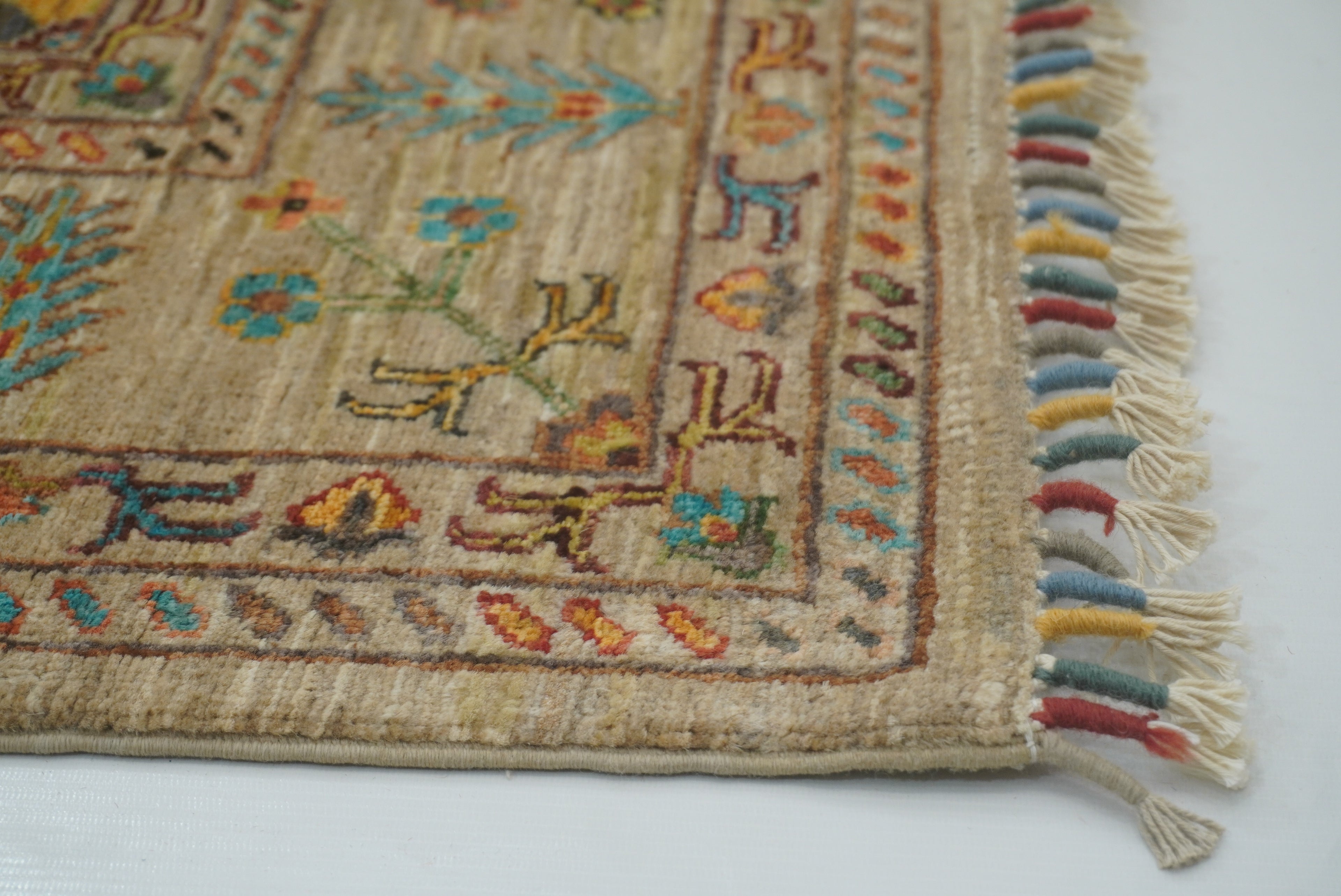 6x8 Beige Waziri Afghan Hand Knotted Oriental Rug - Yildiz Rugs