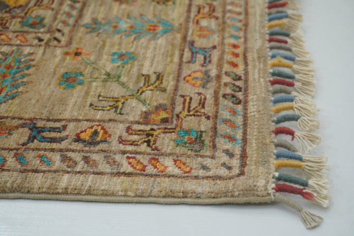 6x8 Beige Waziri Afghan Hand Knotted Oriental Rug - Yildiz Rugs